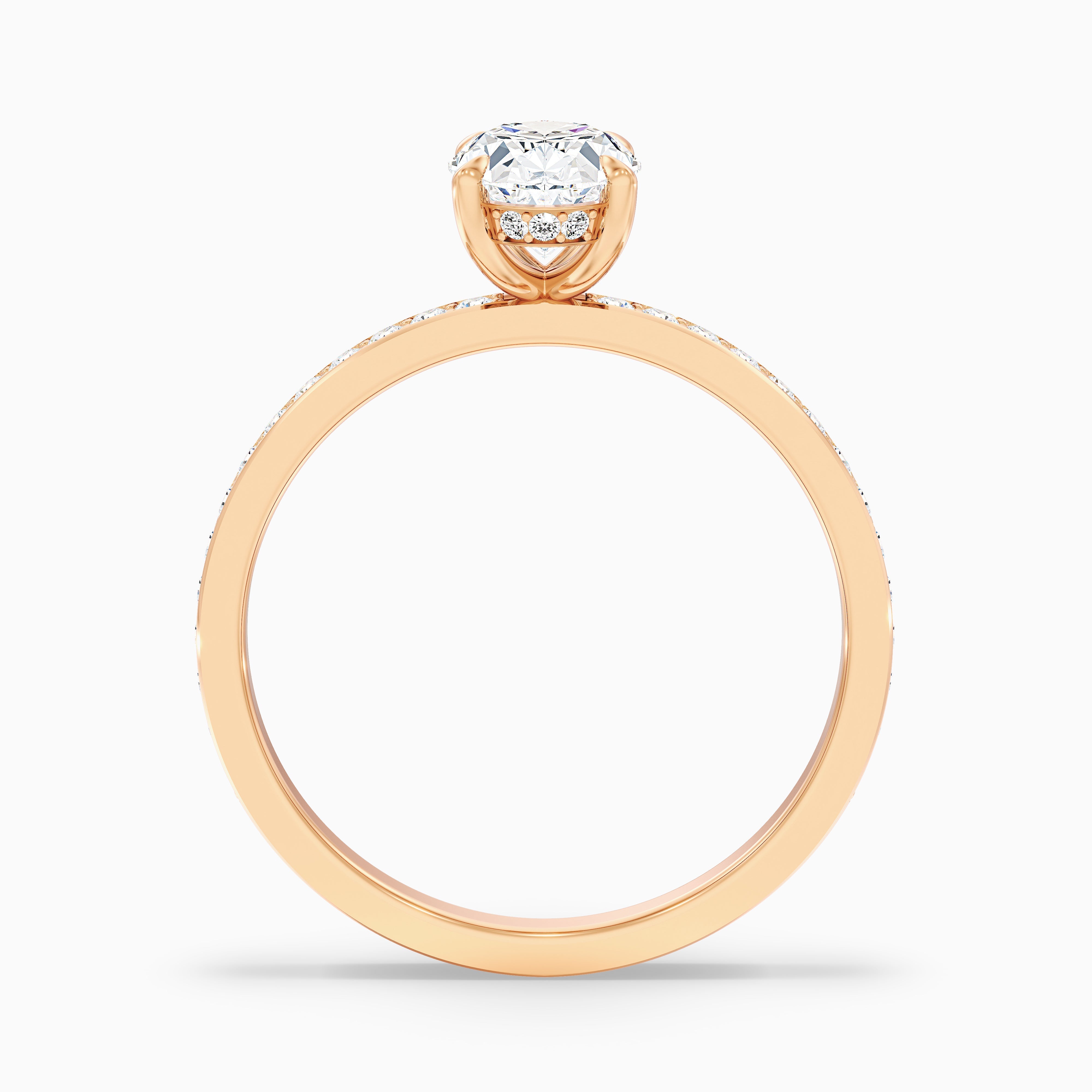 Kara 5 Carat Oval Hidden Halo Pave Moissanite Diamond Ring in 14k Rose Gold