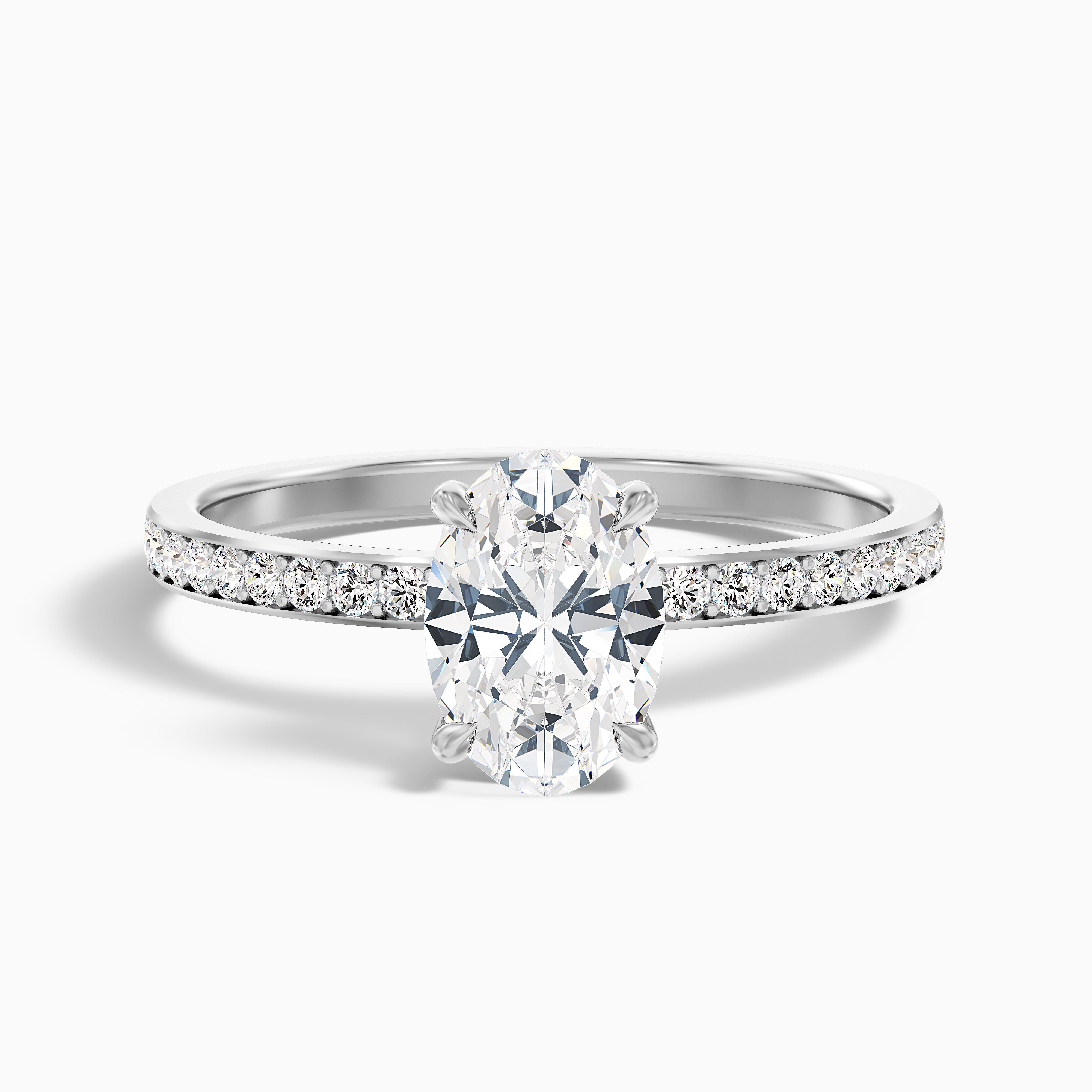 Kara 3 Carat Oval Hidden Halo Pave Moissanite Diamond Ring in Platinum