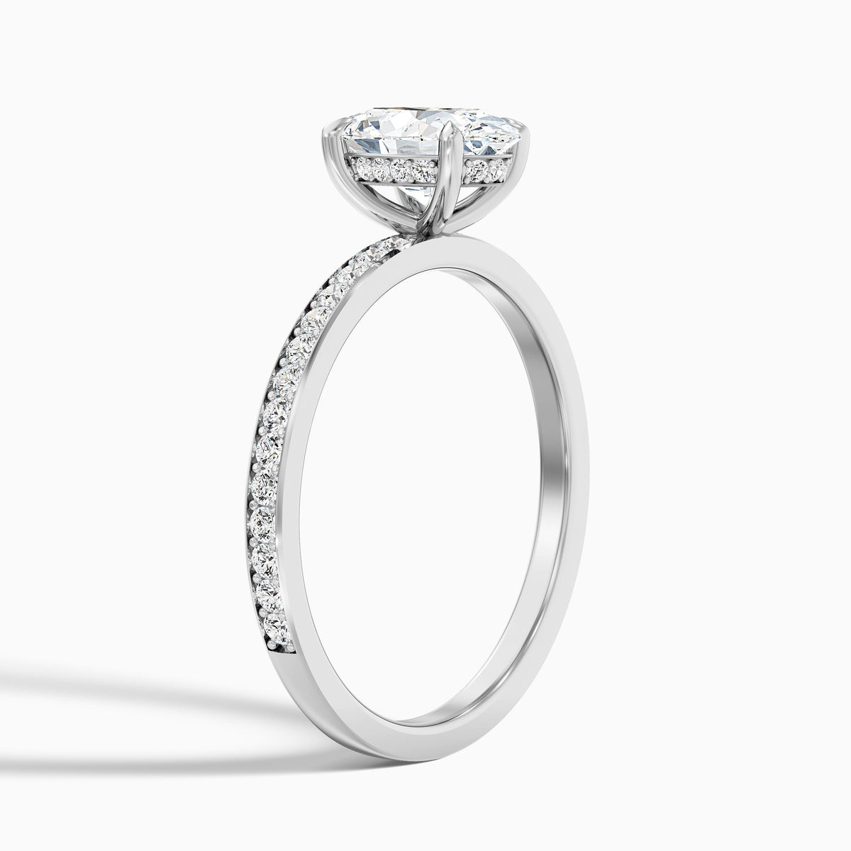 Kara 5 Carat Oval Hidden Halo Pave Moissanite Diamond Ring in 10k White Gold
