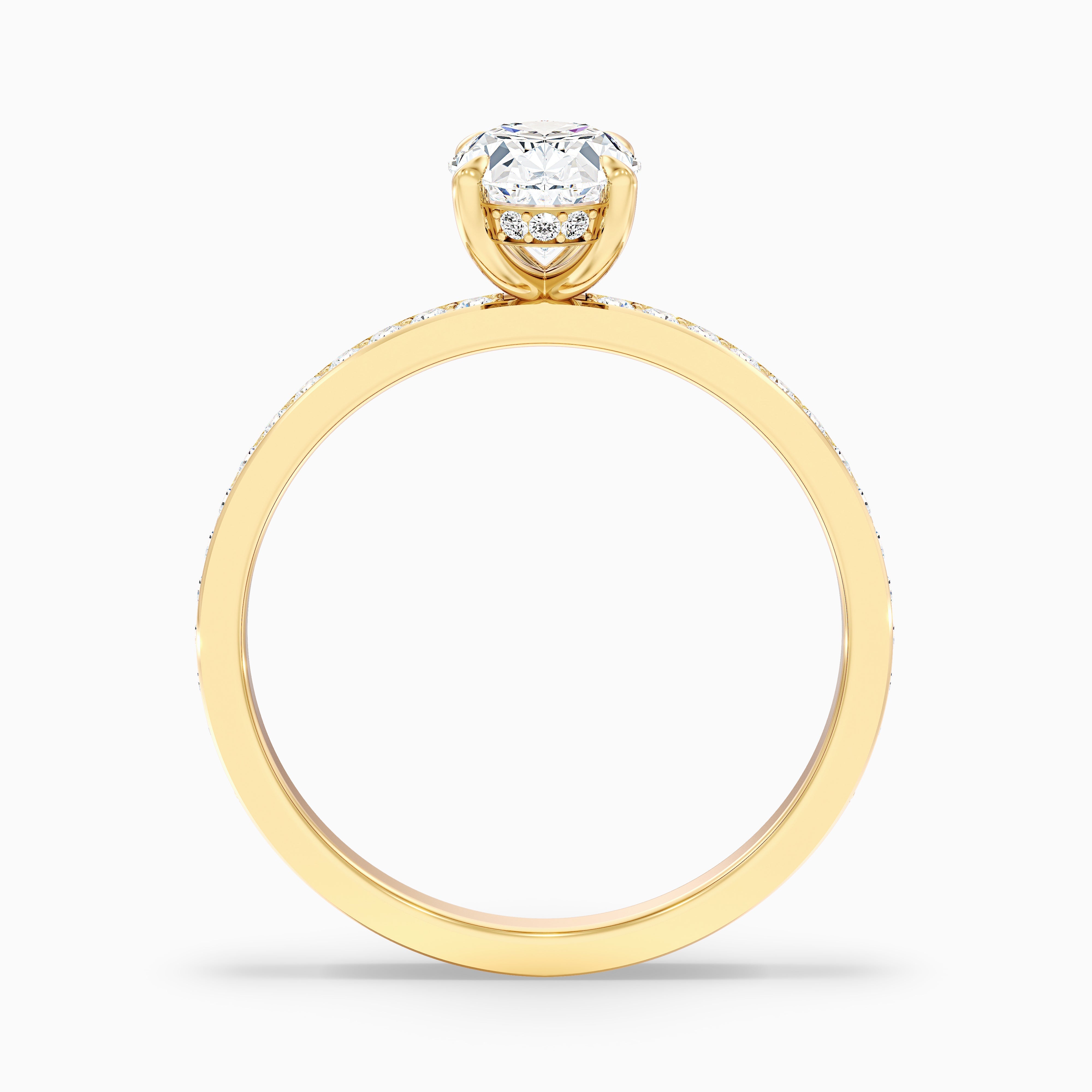 Kara 5 Carat Oval Hidden Halo Pave Moissanite Diamond Ring in 18k Yellow Gold