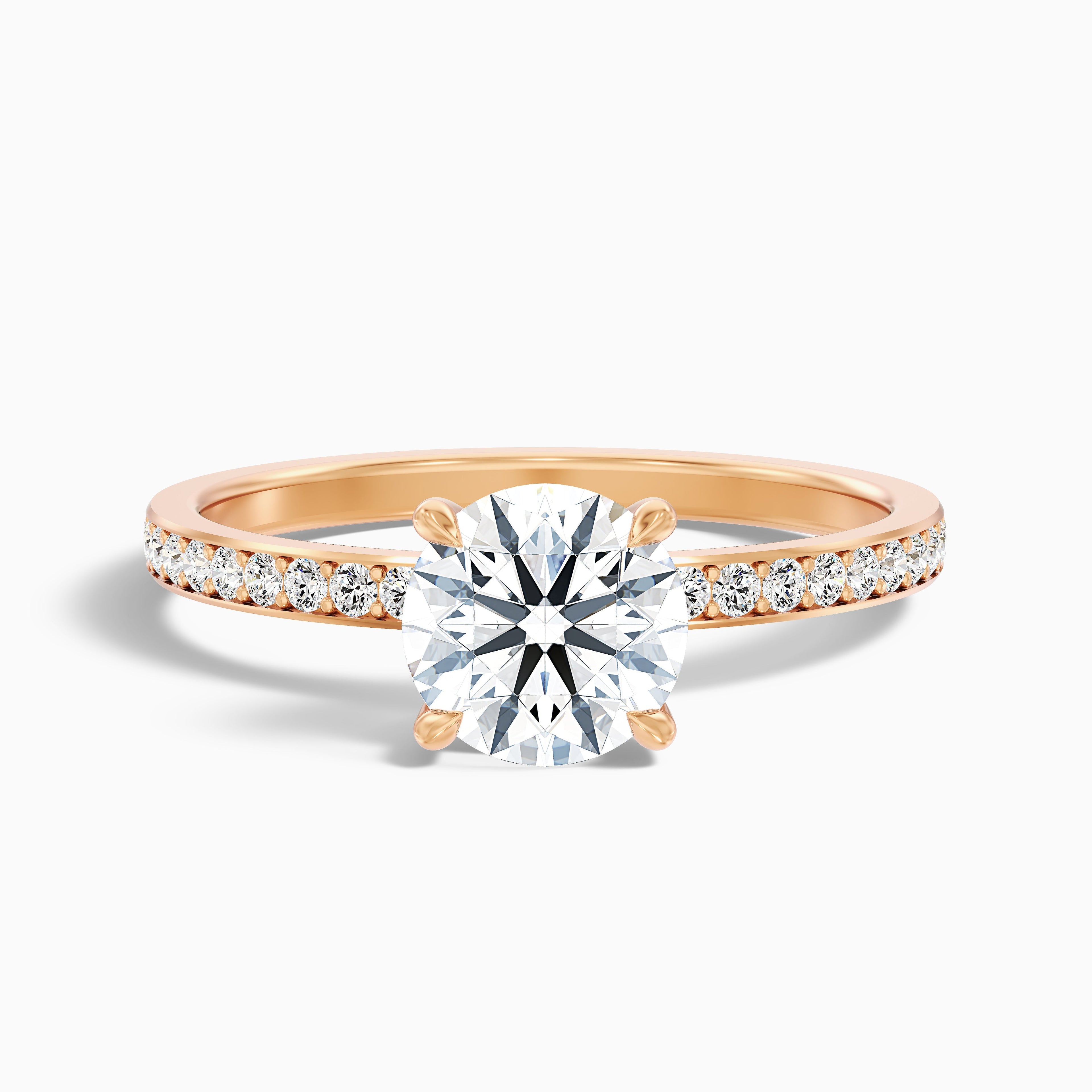 Julia 1.5 Carat Round Hidden Halo Pave Moissanite Diamond Ring in 18k Rose Gold