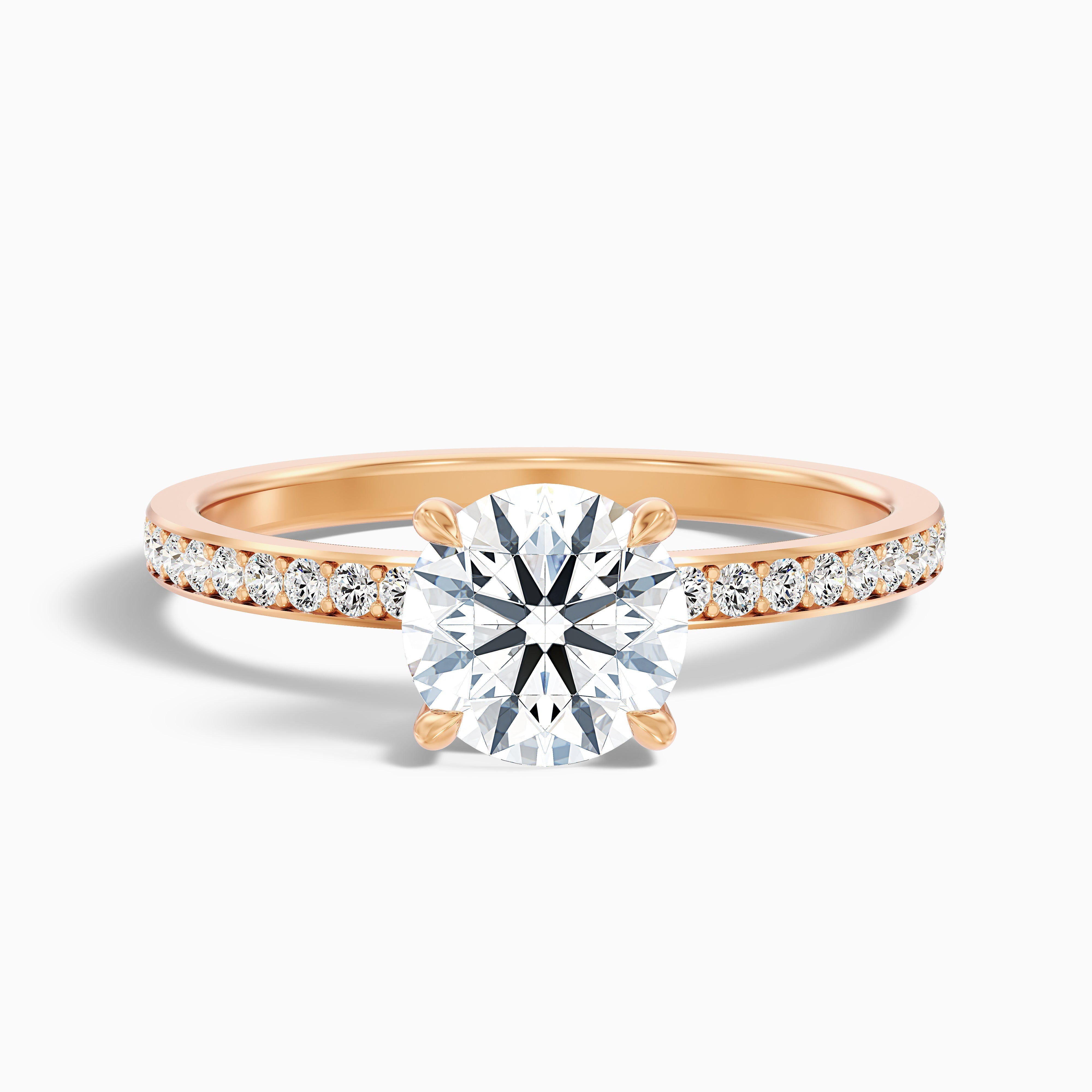 Julia 5.5 Carat Round Hidden Halo Pave Moissanite Diamond Ring in 14k Rose Gold