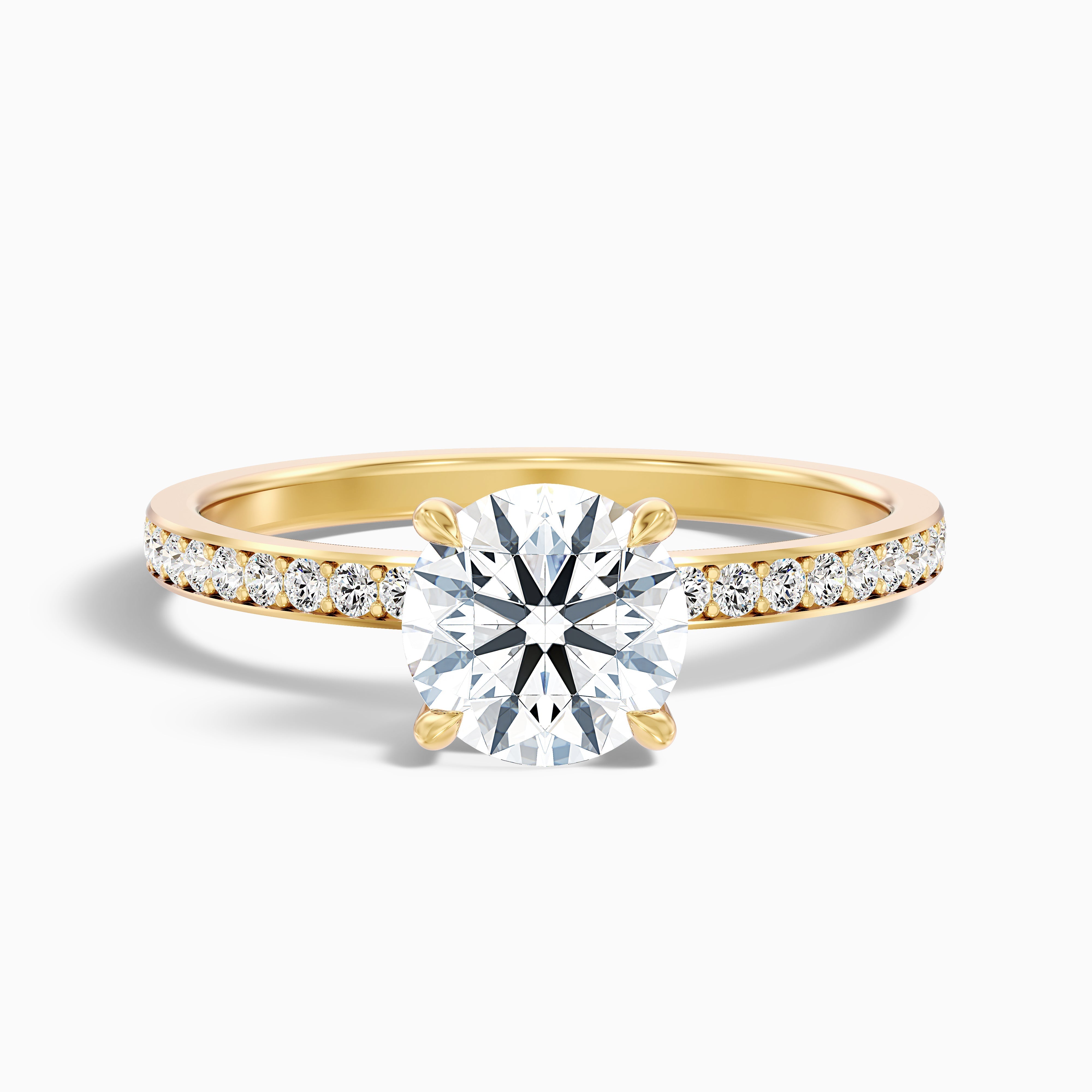 Julia 5 Carat Round Hidden Halo Pave Moissanite Diamond Ring in 14k Yellow Gold