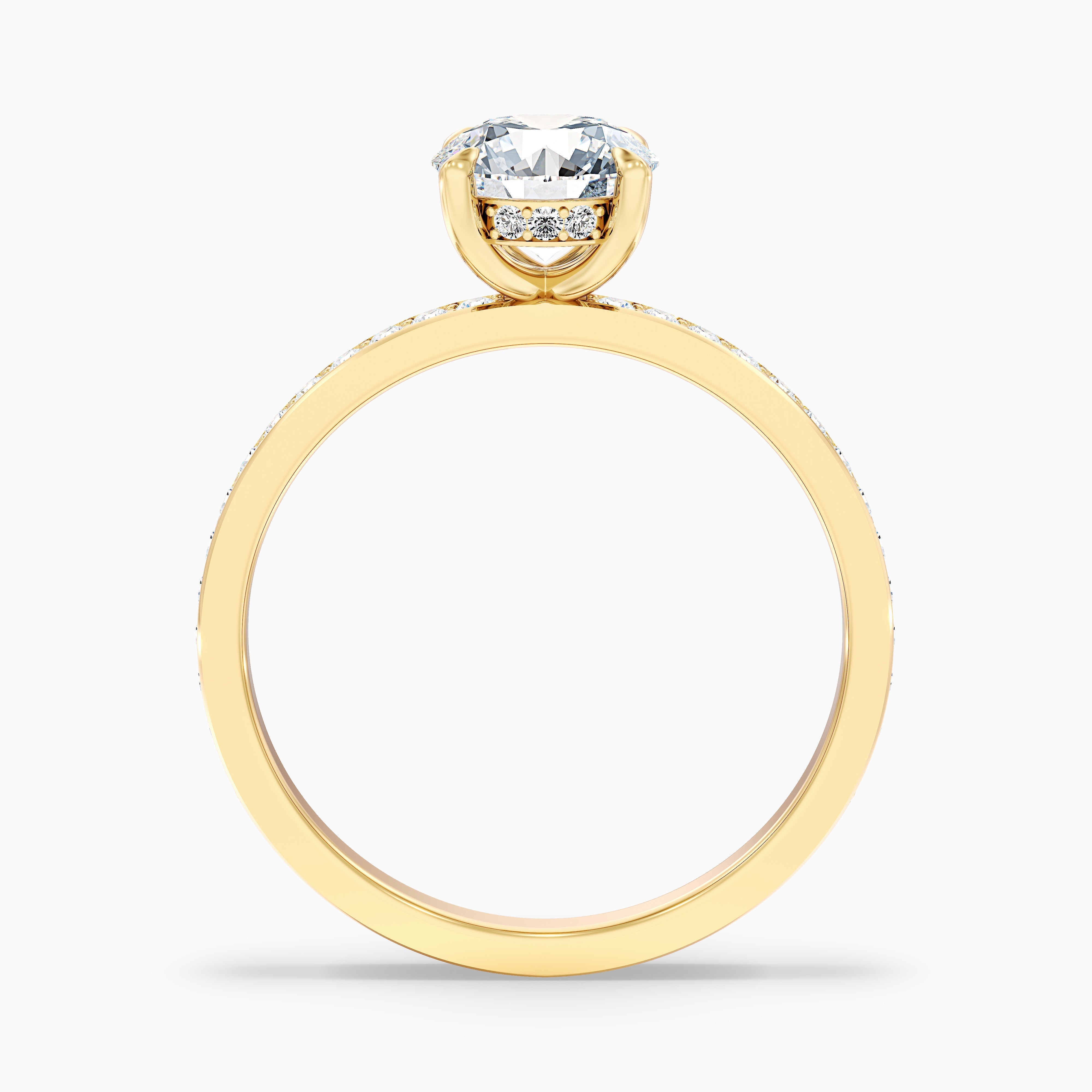 Julia 5 Carat Round Hidden Halo Pave Moissanite Diamond Ring in 14k Yellow Gold