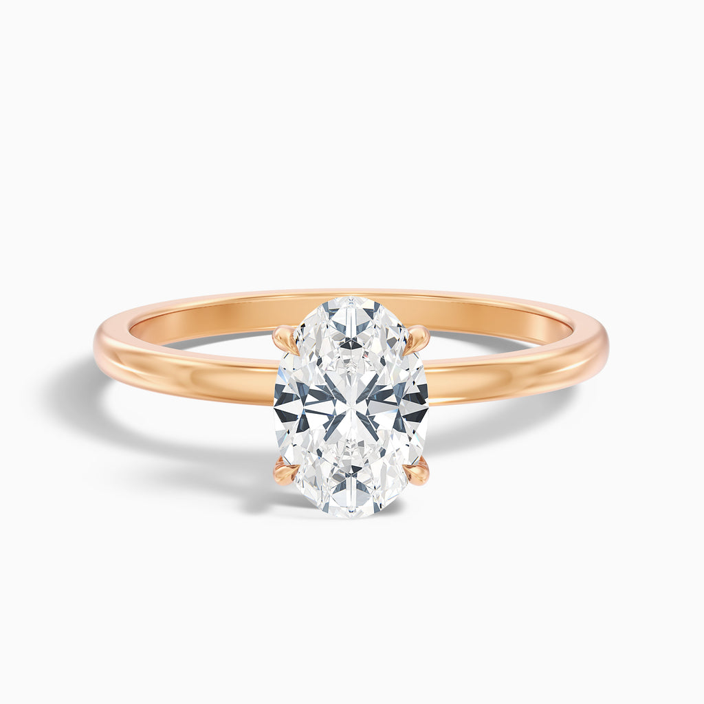 Jade 2 Carat Oval Cut Solitaire Moissanite Diamond Ring in 18k Rose Gold