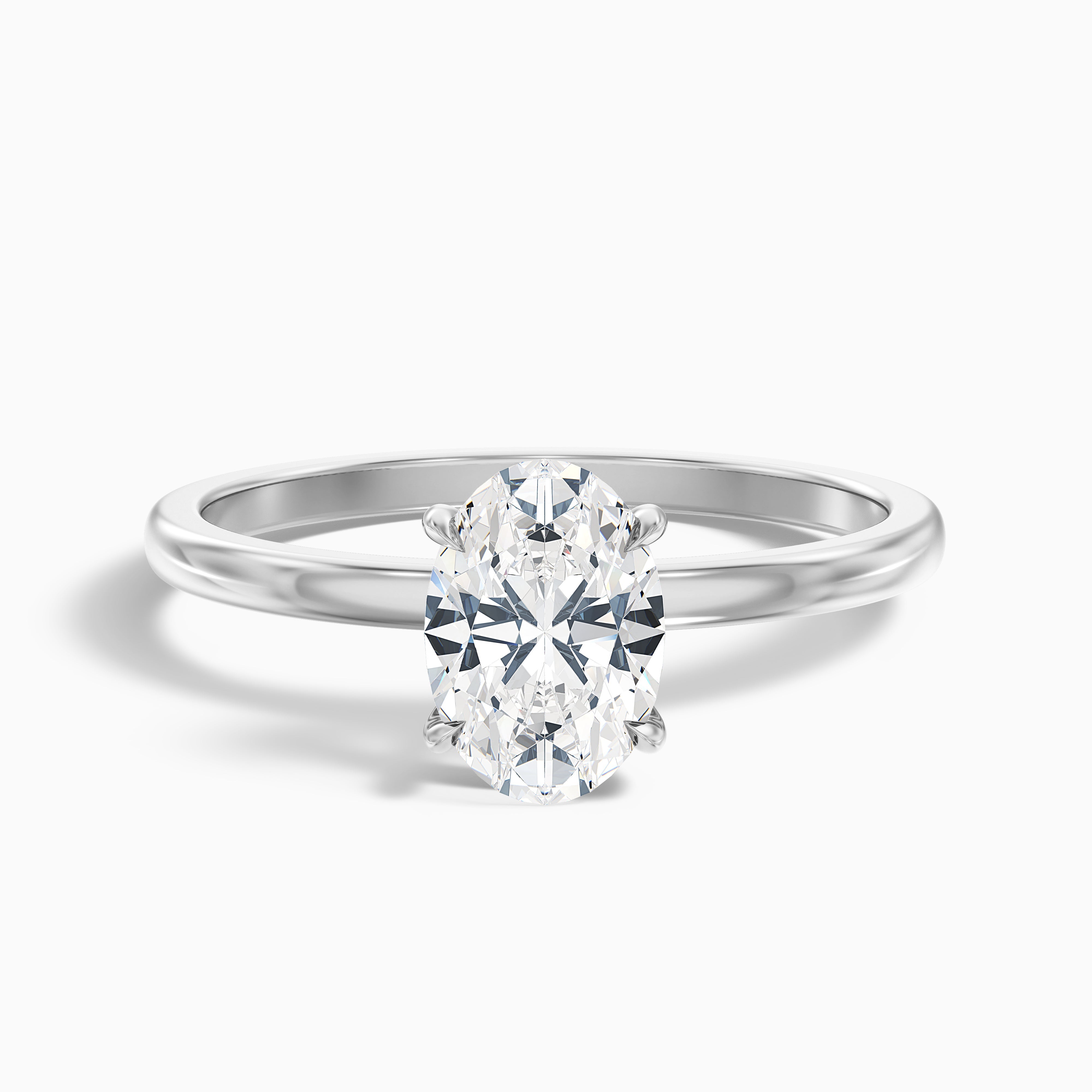 Jade 2 Carat Oval Cut Solitaire Moissanite Diamond Ring in Platinum