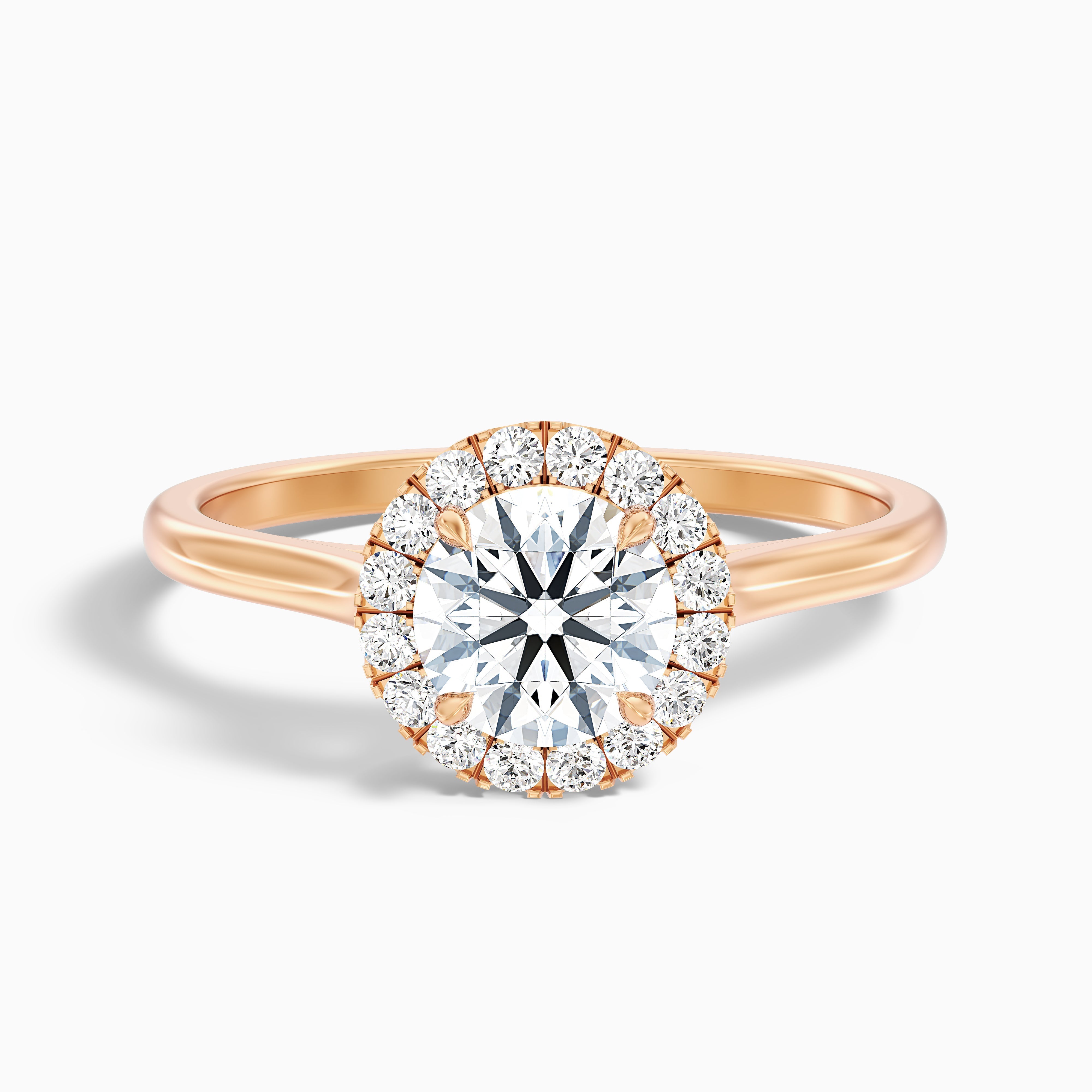 Iva 5 Carat Round Halo Moissanite Diamond Ring in 14k Rose Gold
