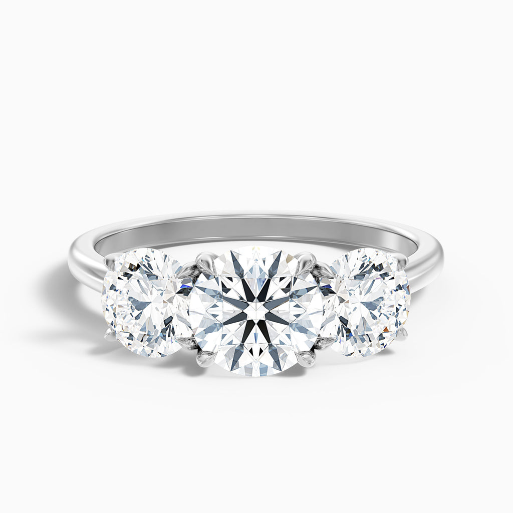 Iris 4.5 Carat Round Three Stone Moissanite Diamond Ring in 18k White Gold