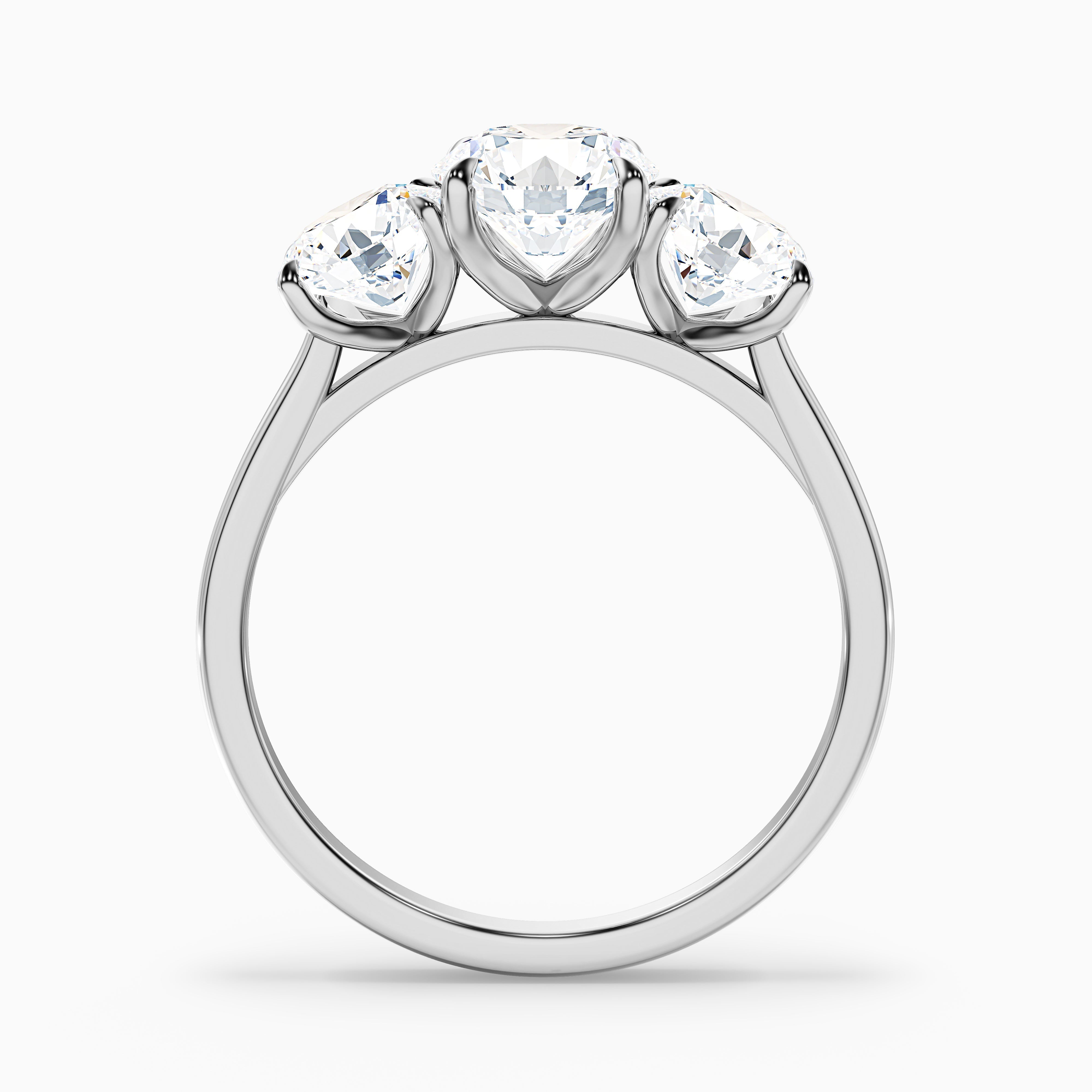 Iris 5 Carat Round Three Stone Moissanite Diamond Ring in 14k White Gold