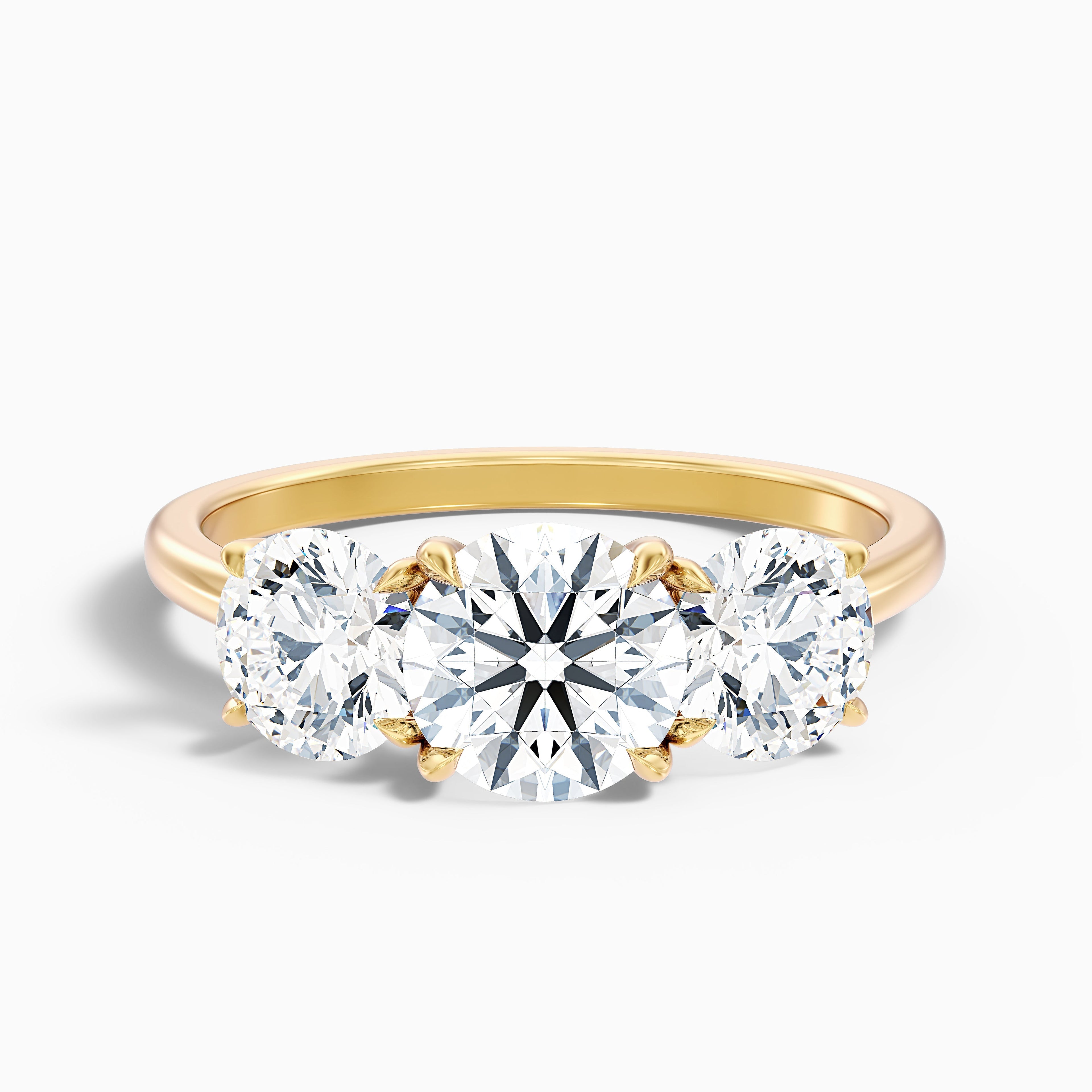 Iris 2.5 Carat Round Three Stone Moissanite Diamond Ring in 10k White Gold