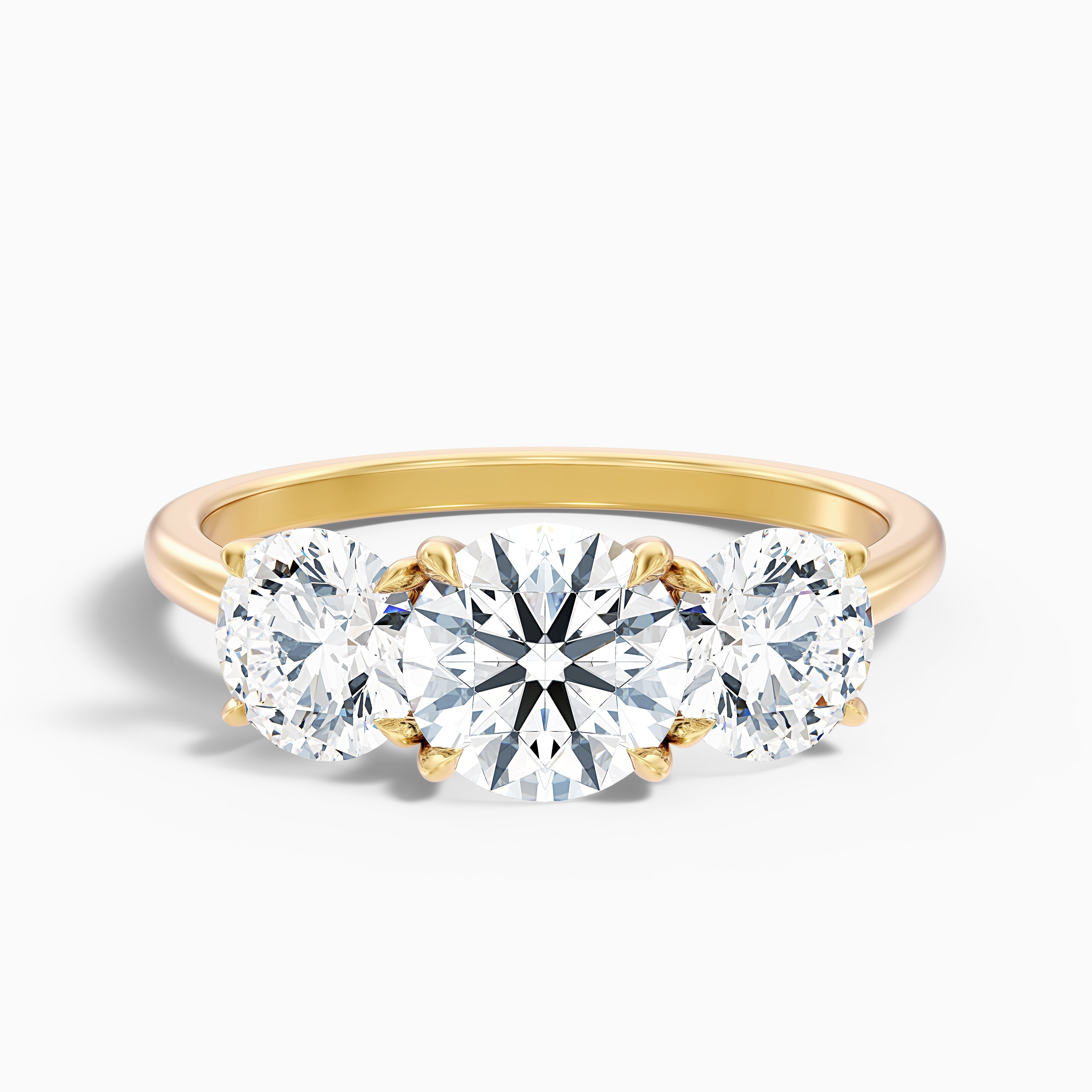Iris 1 Carat Round Three Stone Moissanite Diamond Ring in 10k Rose Gold