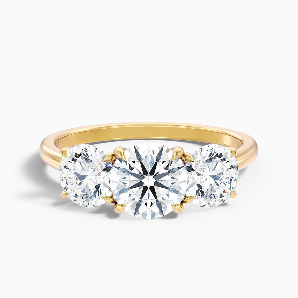 Iris 4 Carat Round Three Stone Moissanite Diamond Ring in 10k Rose Gold