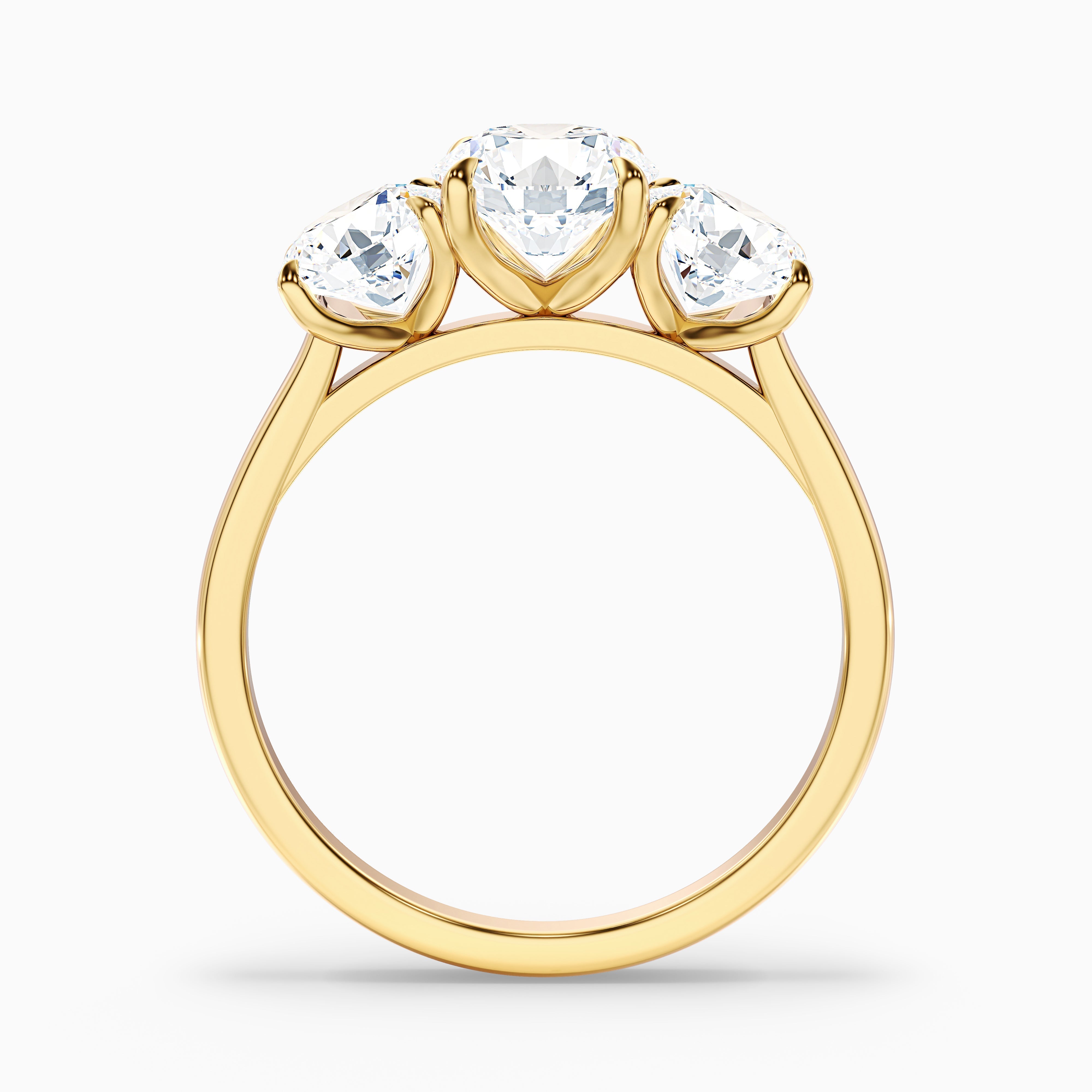 Iris 5 Carat Round Three Stone Moissanite Diamond Ring in 14k Yellow Gold