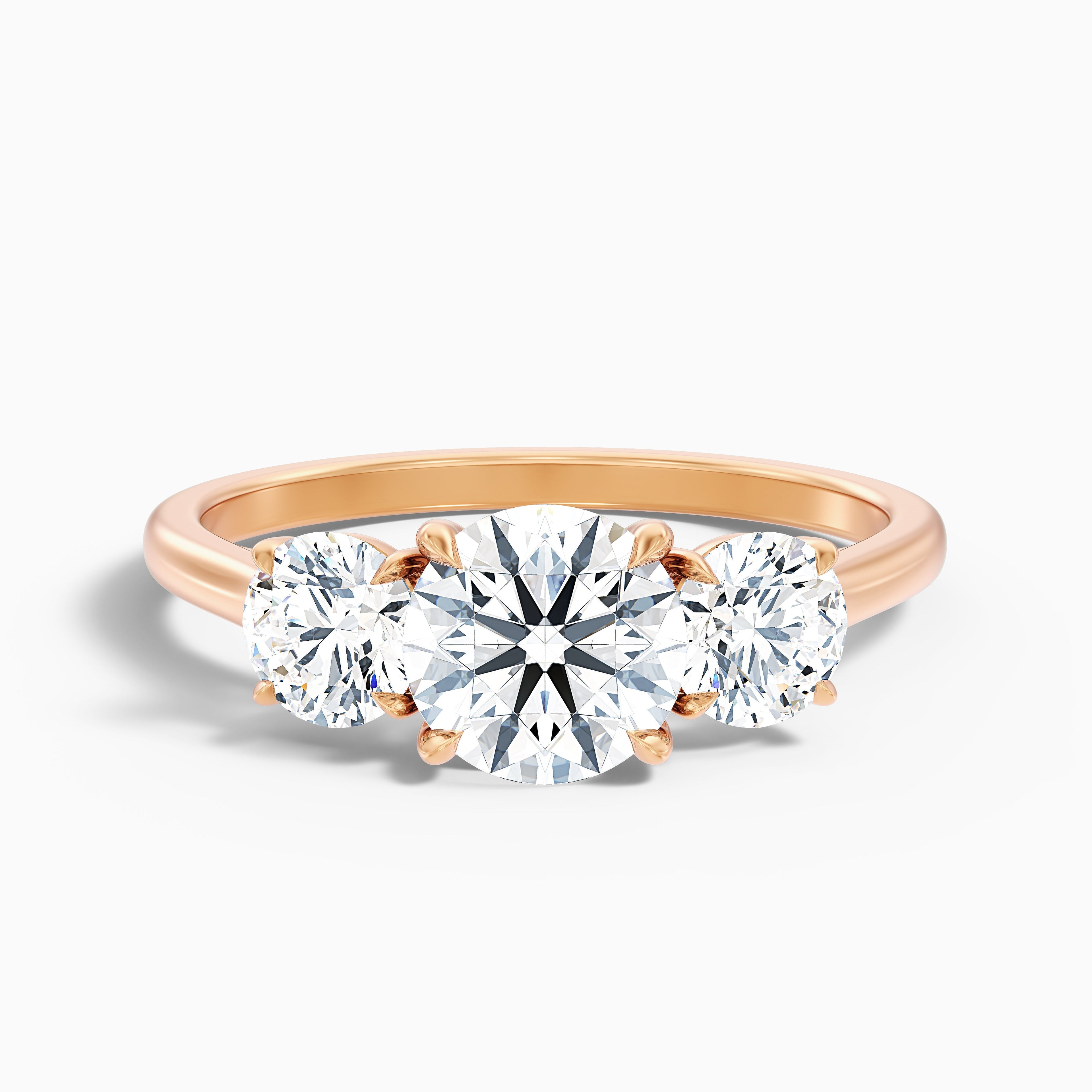 Hana 1 Carat Round Three Stone Moissanite Diamond Ring in 18k Yellow Gold