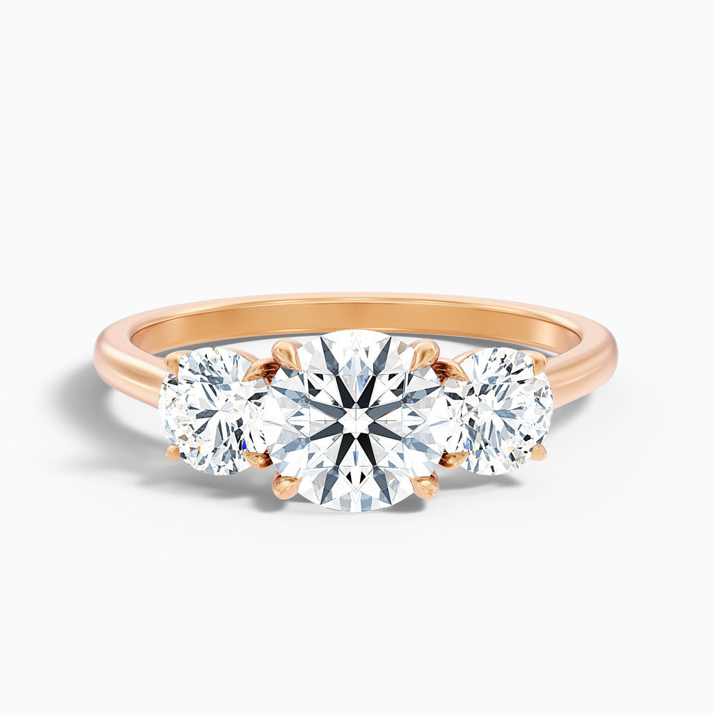 Hana 2 Carat Round Three Stone Moissanite Diamond Ring in 14k Rose Gold