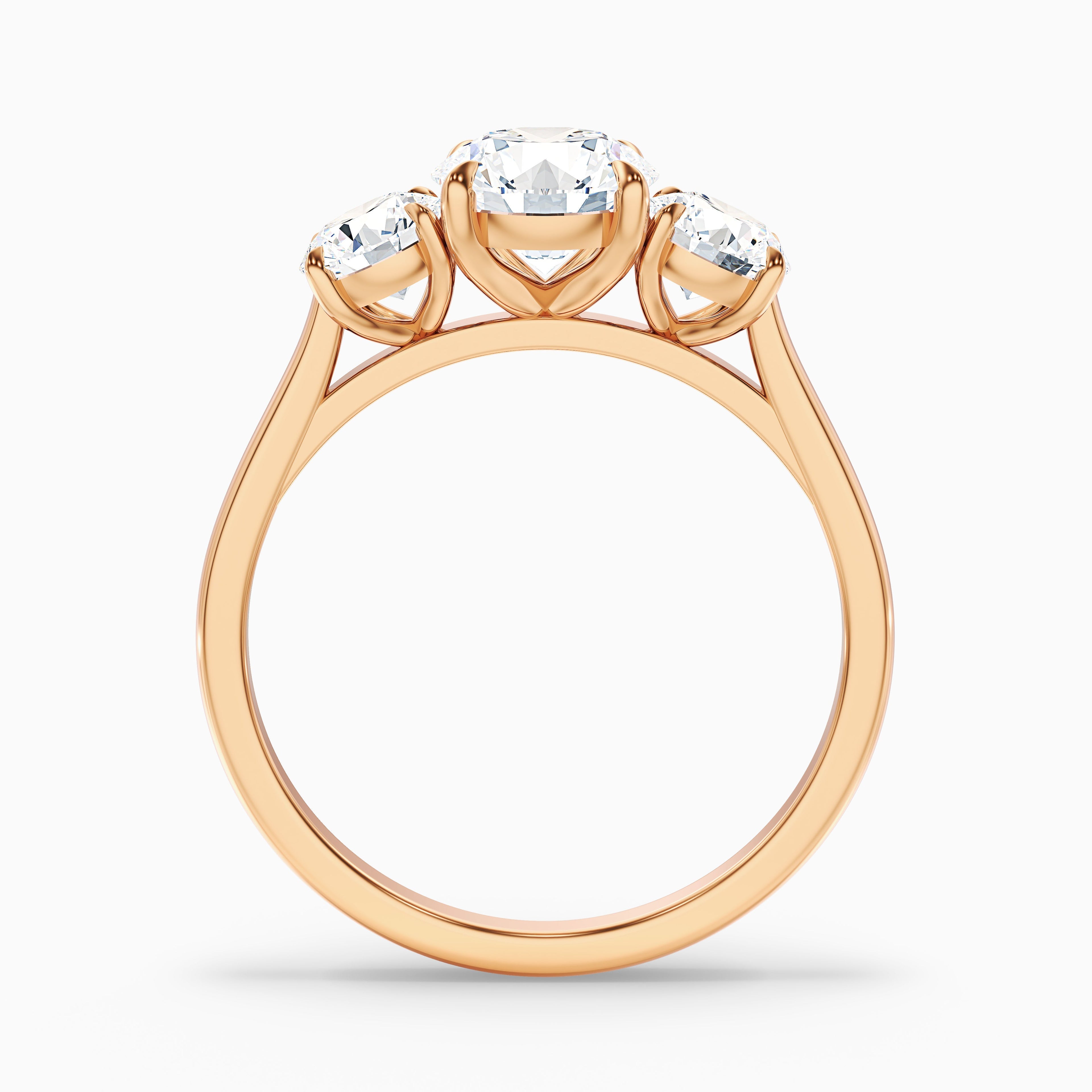 Hana 2 Carat Round Three Stone Moissanite Diamond Ring in Platinum
