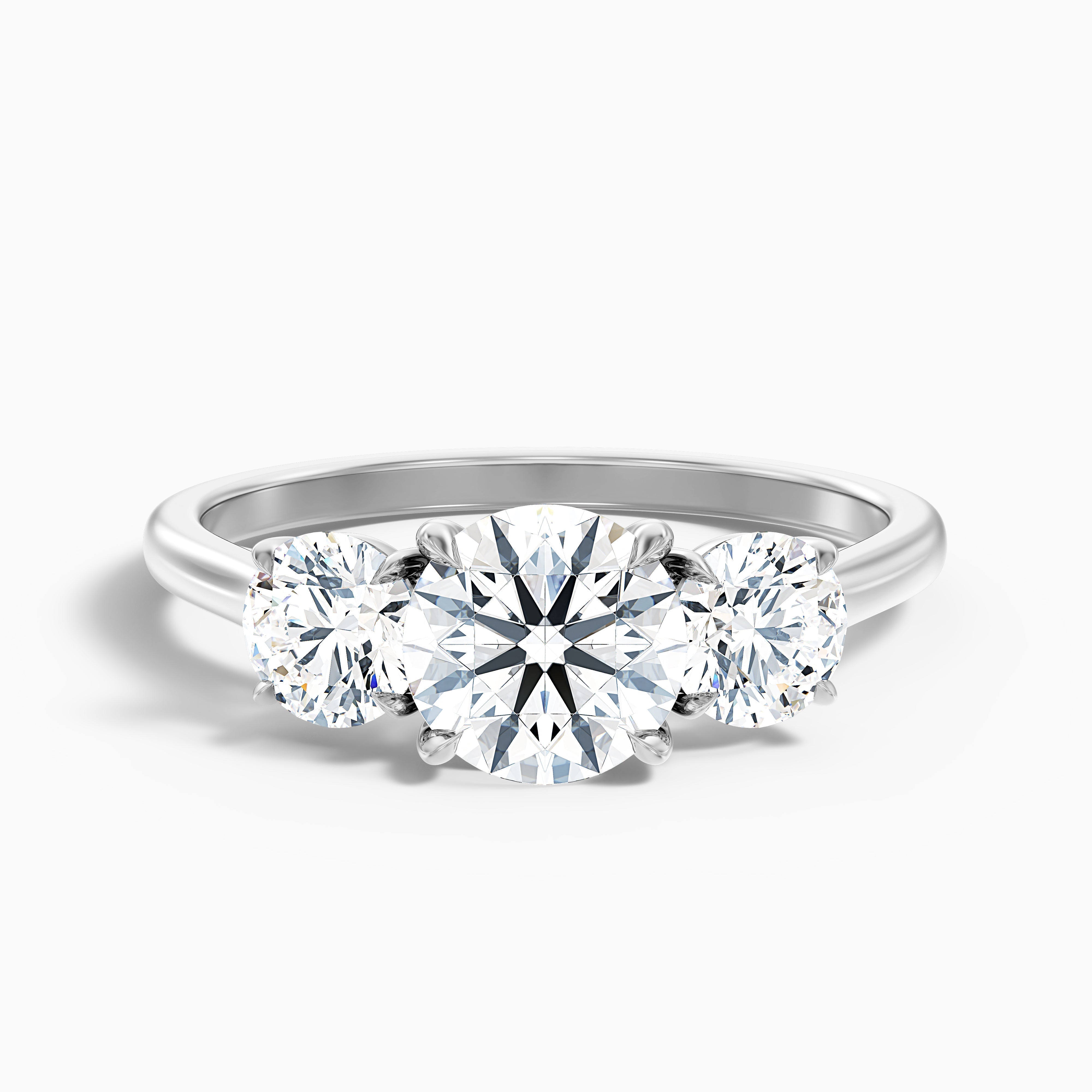 Hana 5 Carat Round Three Stone Moissanite Diamond Ring in 14k White Gold
