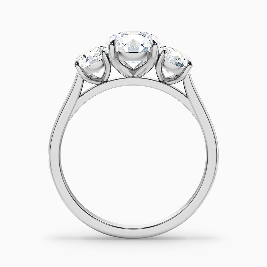 Hana 3 Carat Round Three Stone Moissanite Diamond Ring in 18k White Gold