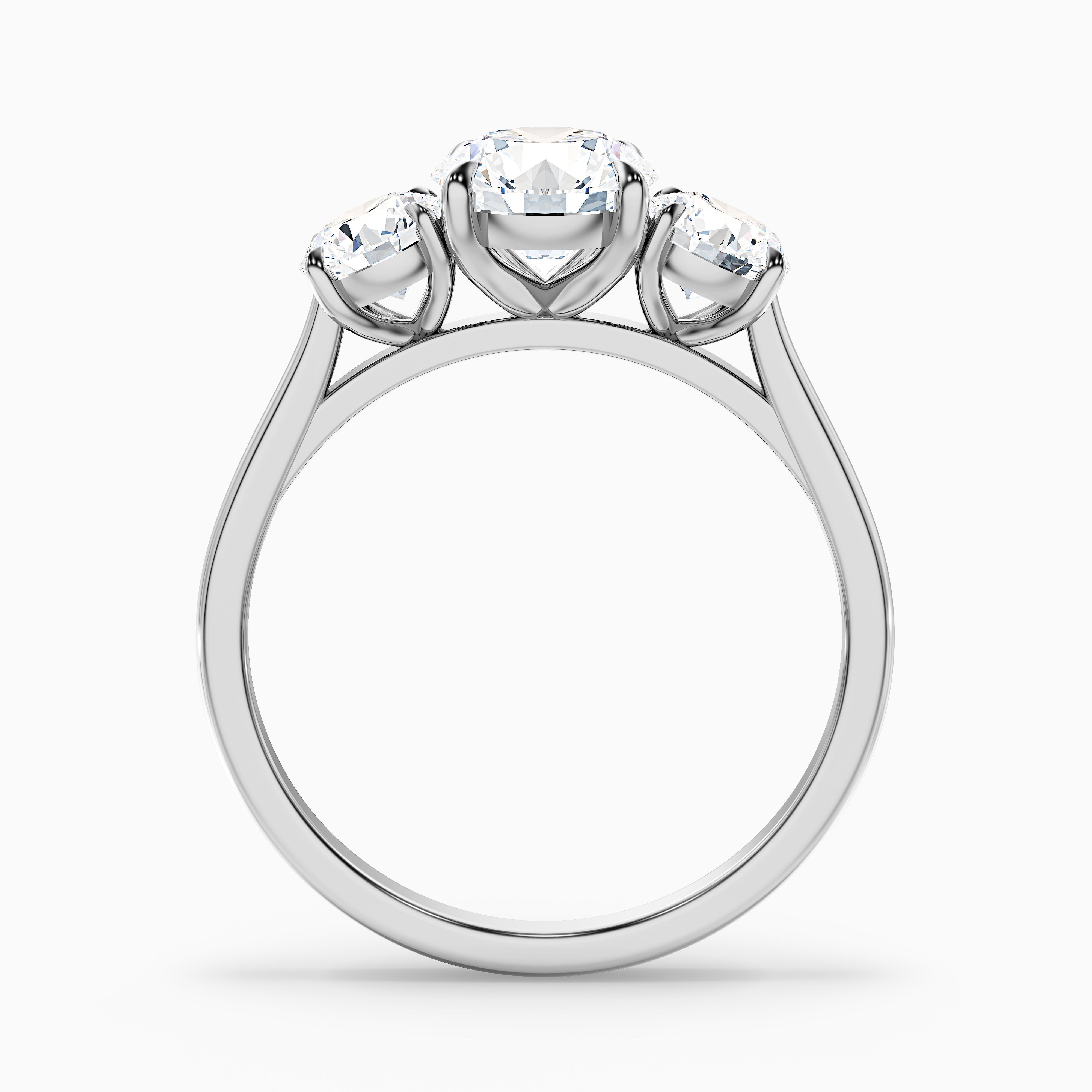 Hana 3.5 Carat Round Three Stone Moissanite Diamond Ring in 18k White Gold