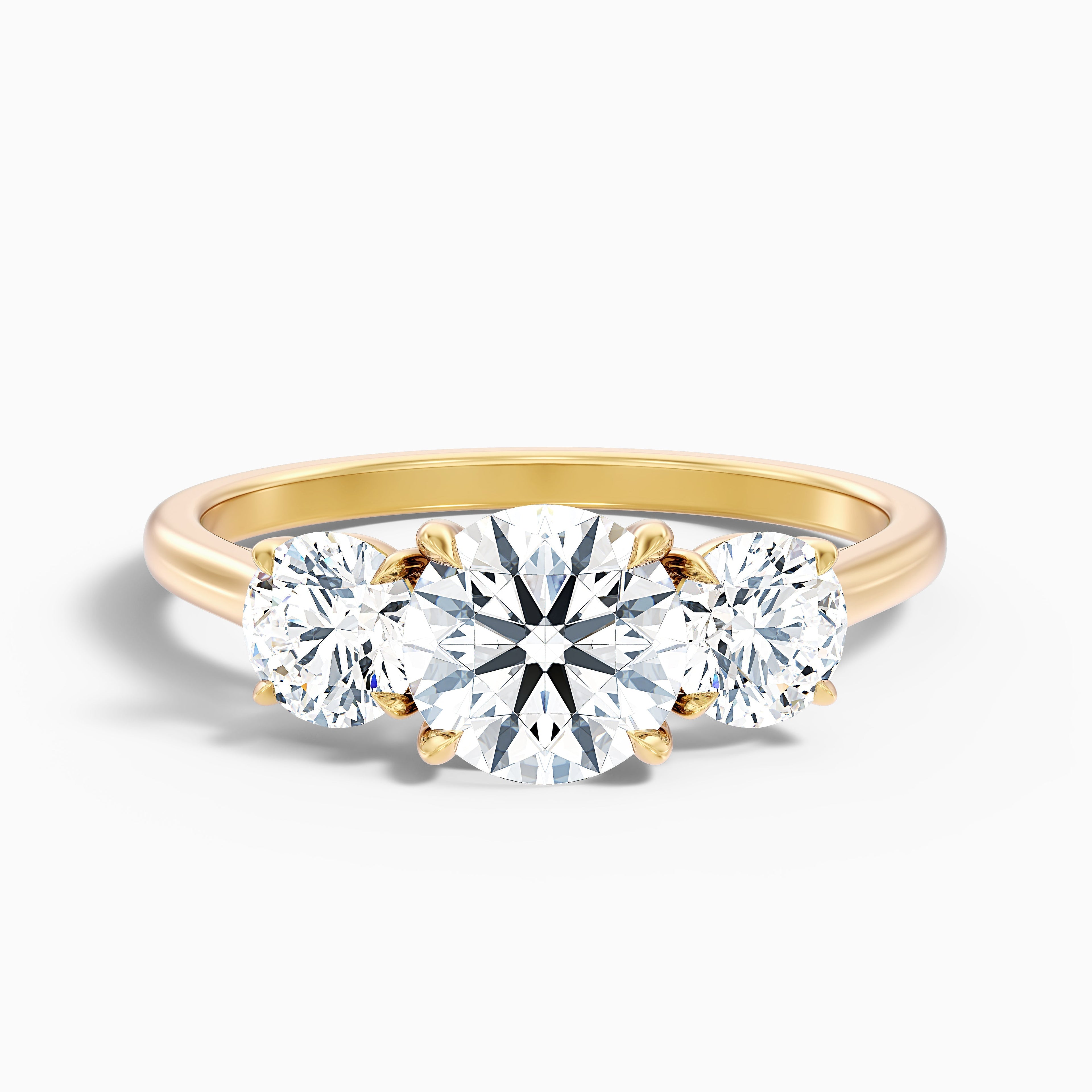 Hana 5.5 Carat Round Three Stone Moissanite Diamond Ring in 10k Yellow Gold