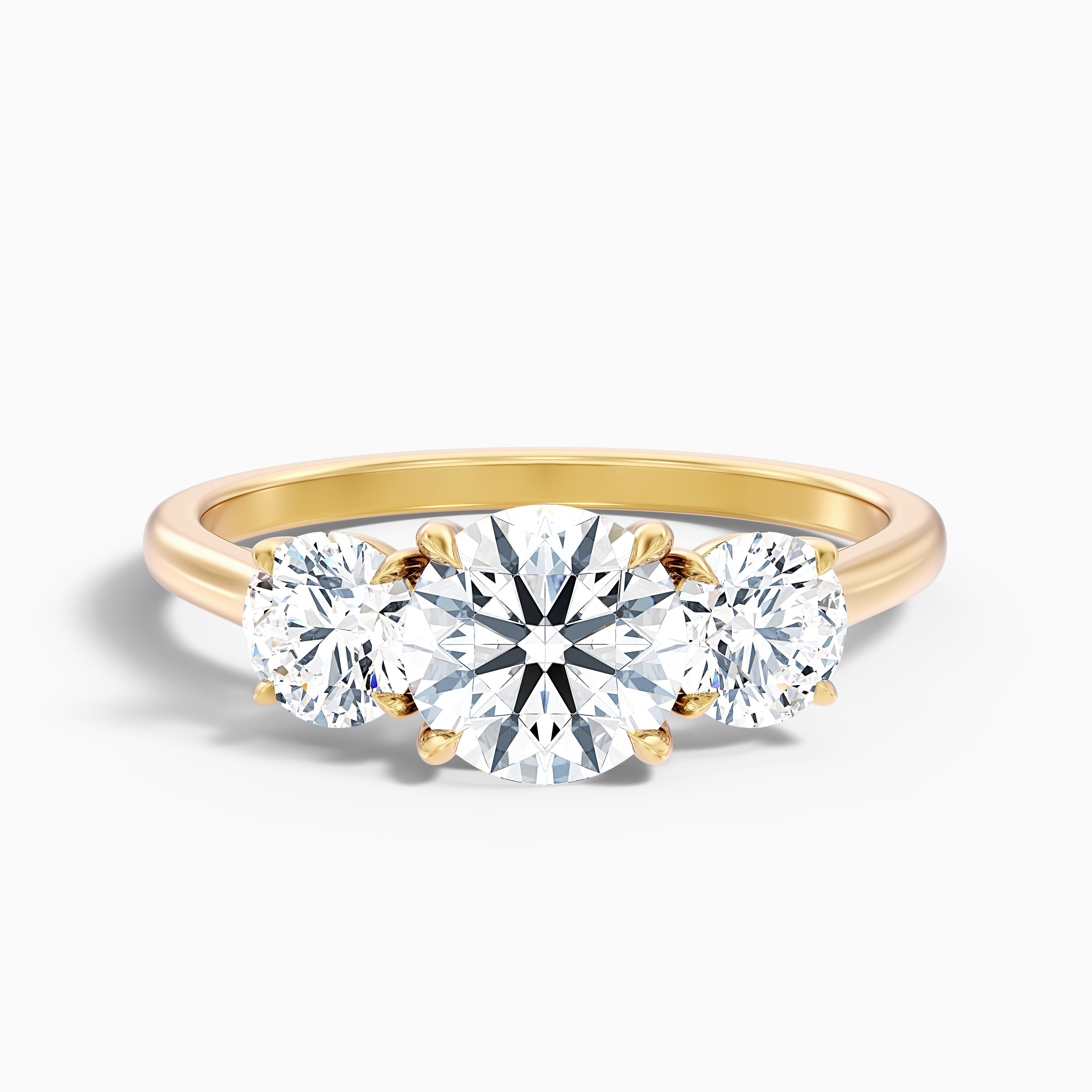 Hana 5 Carat Round Three Stone Moissanite Diamond Ring in 14k Yellow Gold
