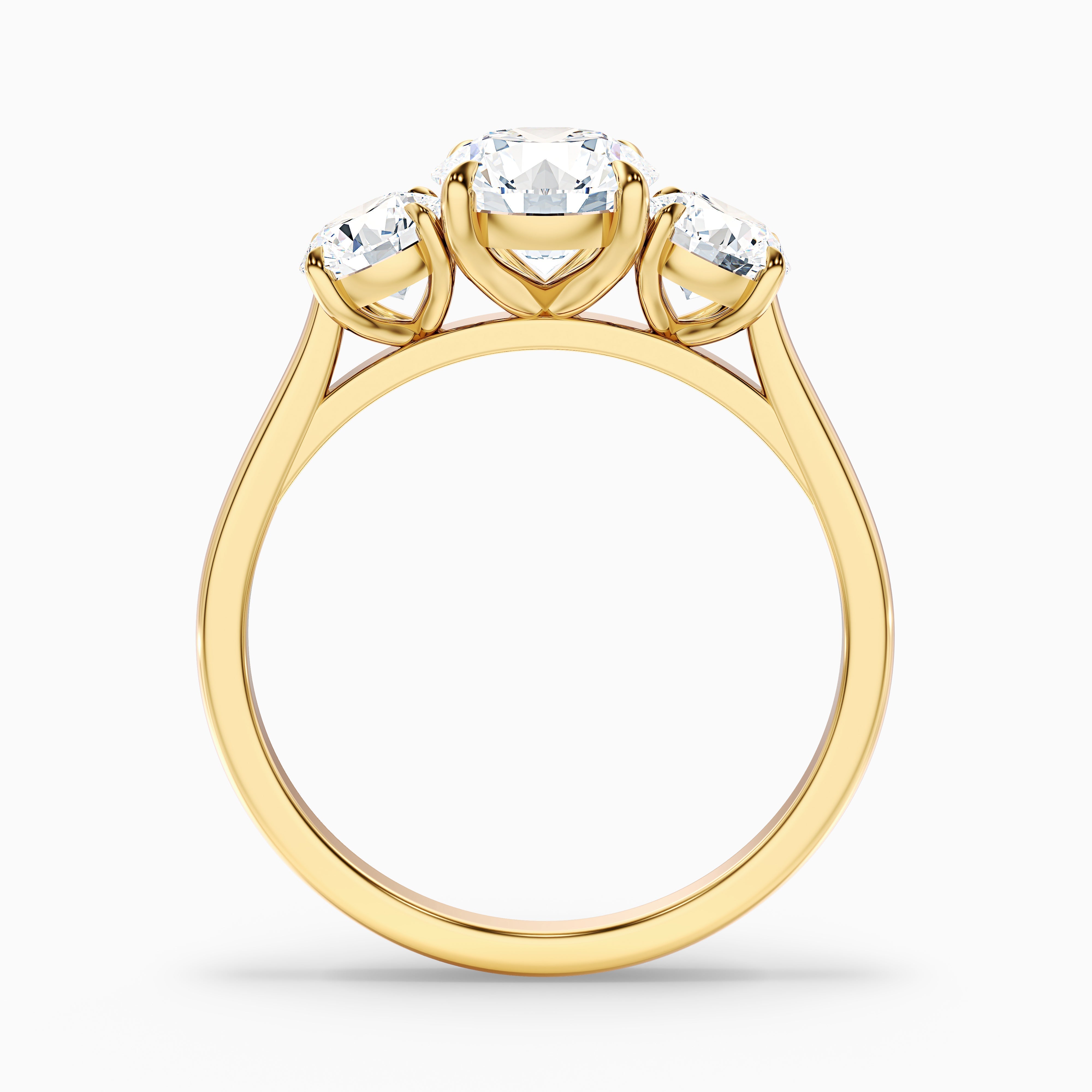 Hana 5 Carat Round Three Stone Moissanite Diamond Ring in 14k Yellow Gold