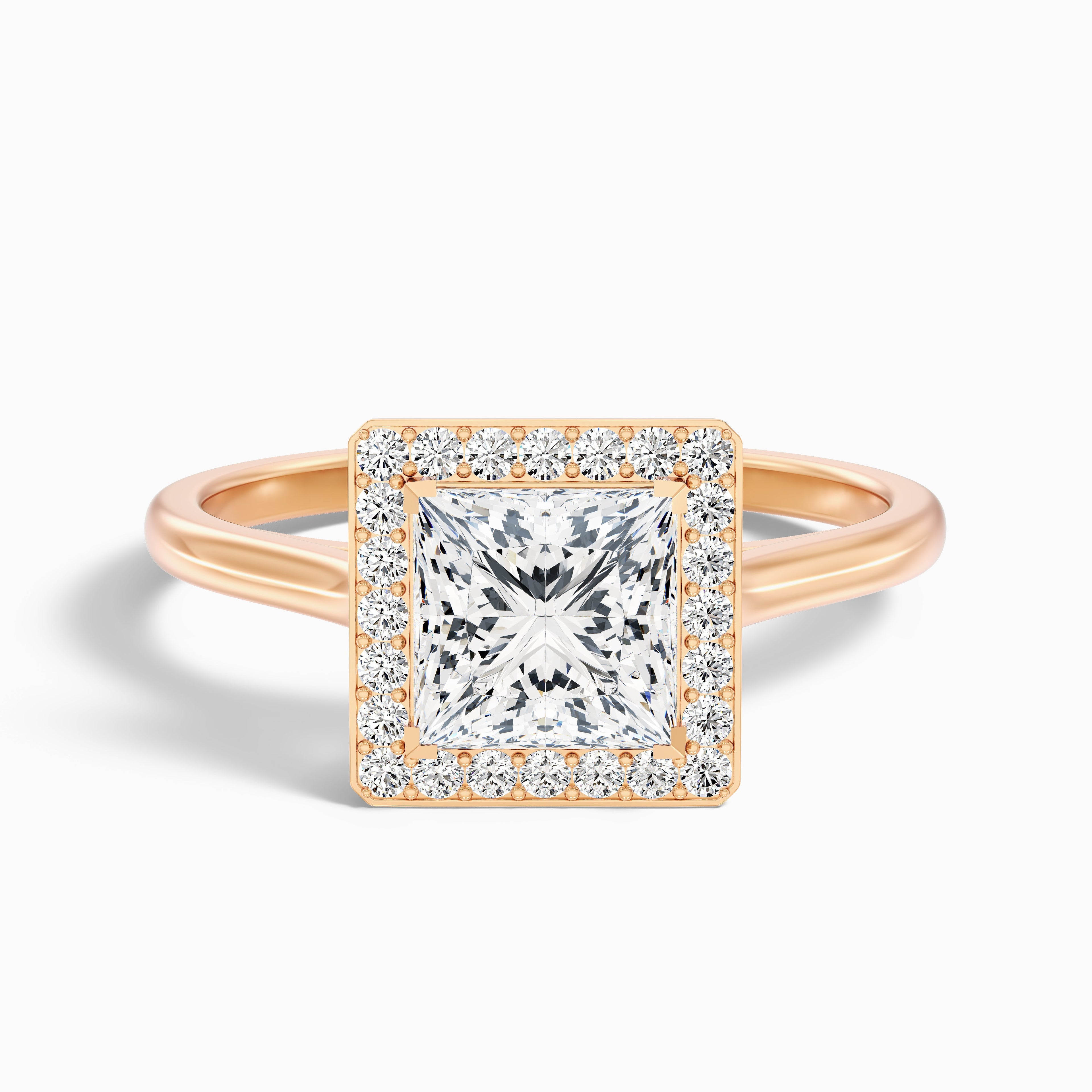 Fiona 3 Carat Princess Cut Halo Pave Moissanite Diamond Ring in 14k Yellow Gold
