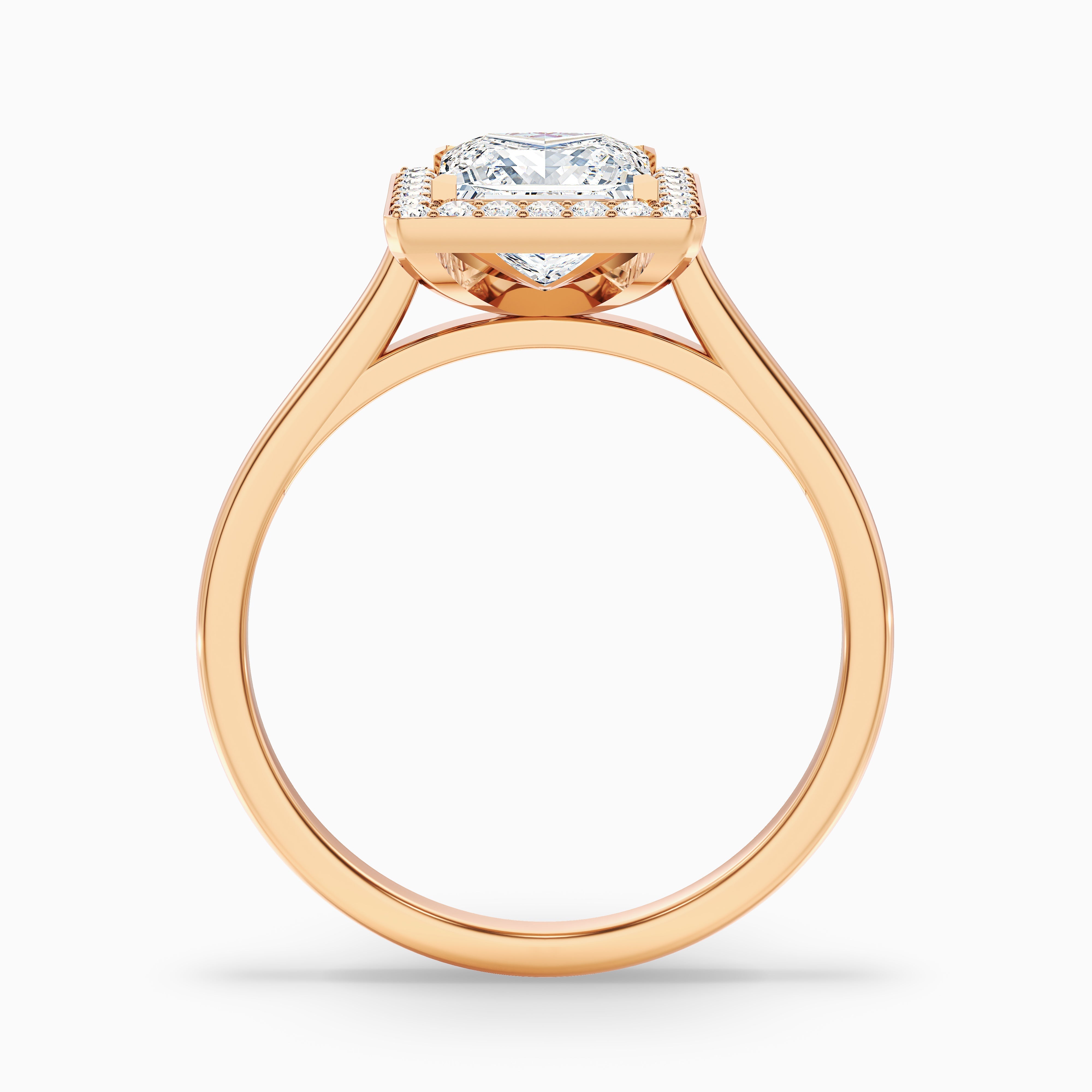 Fiona 5 Carat Princess Cut Halo Pave Moissanite Diamond Ring in 14k Rose Gold