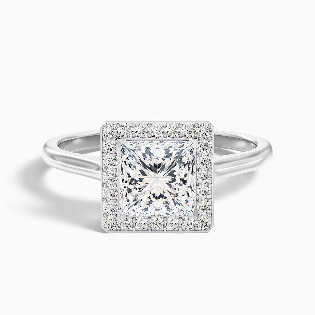 Fiona 4 Carat Princess Cut Halo Pave Moissanite Diamond Ring in Platinum