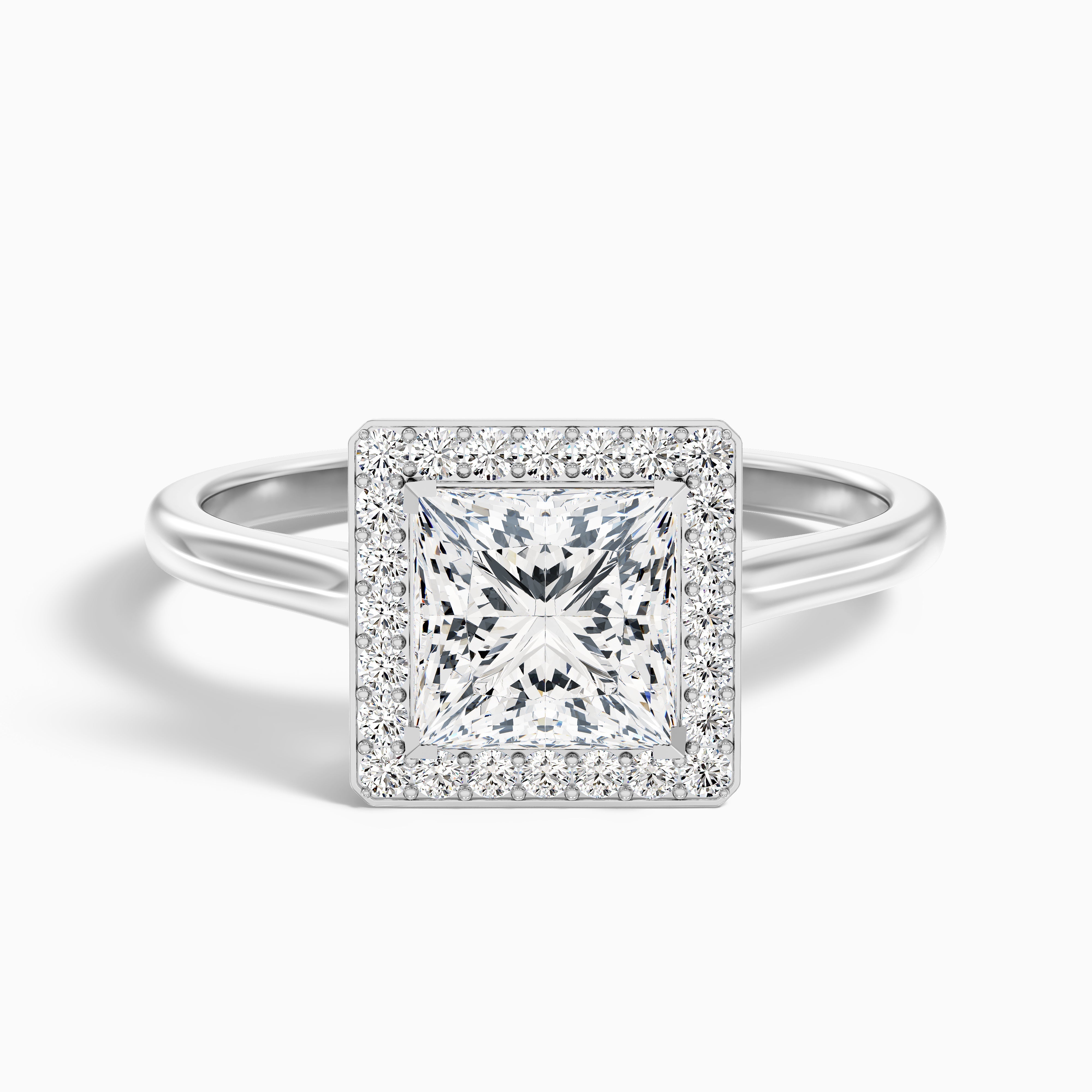 Fiona 5 Carat Princess Cut Halo Pave Moissanite Diamond Ring in 18k White Gold