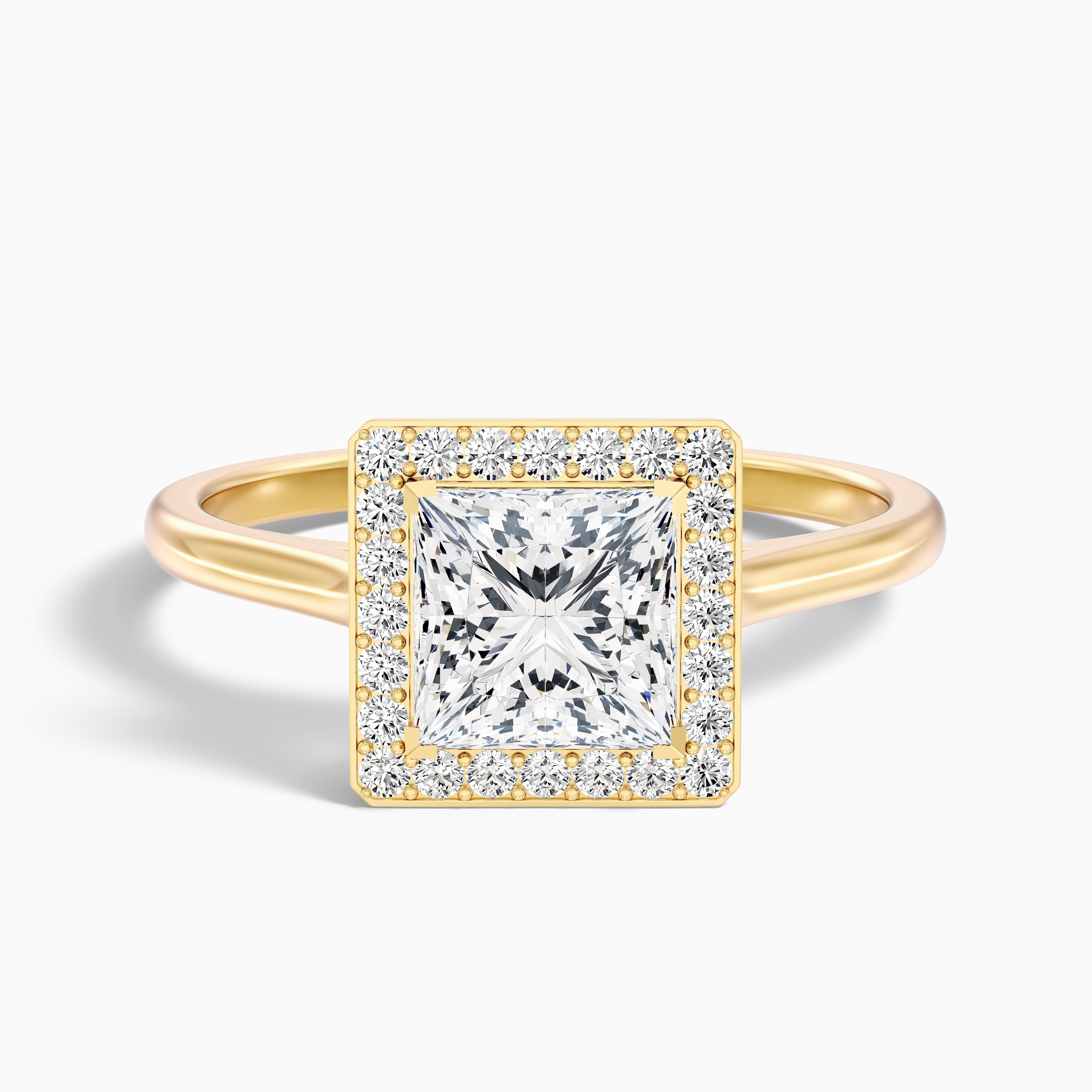 Fiona 4.5 Carat Princess Cut Halo Pave Moissanite Diamond Ring in 14k Rose Gold