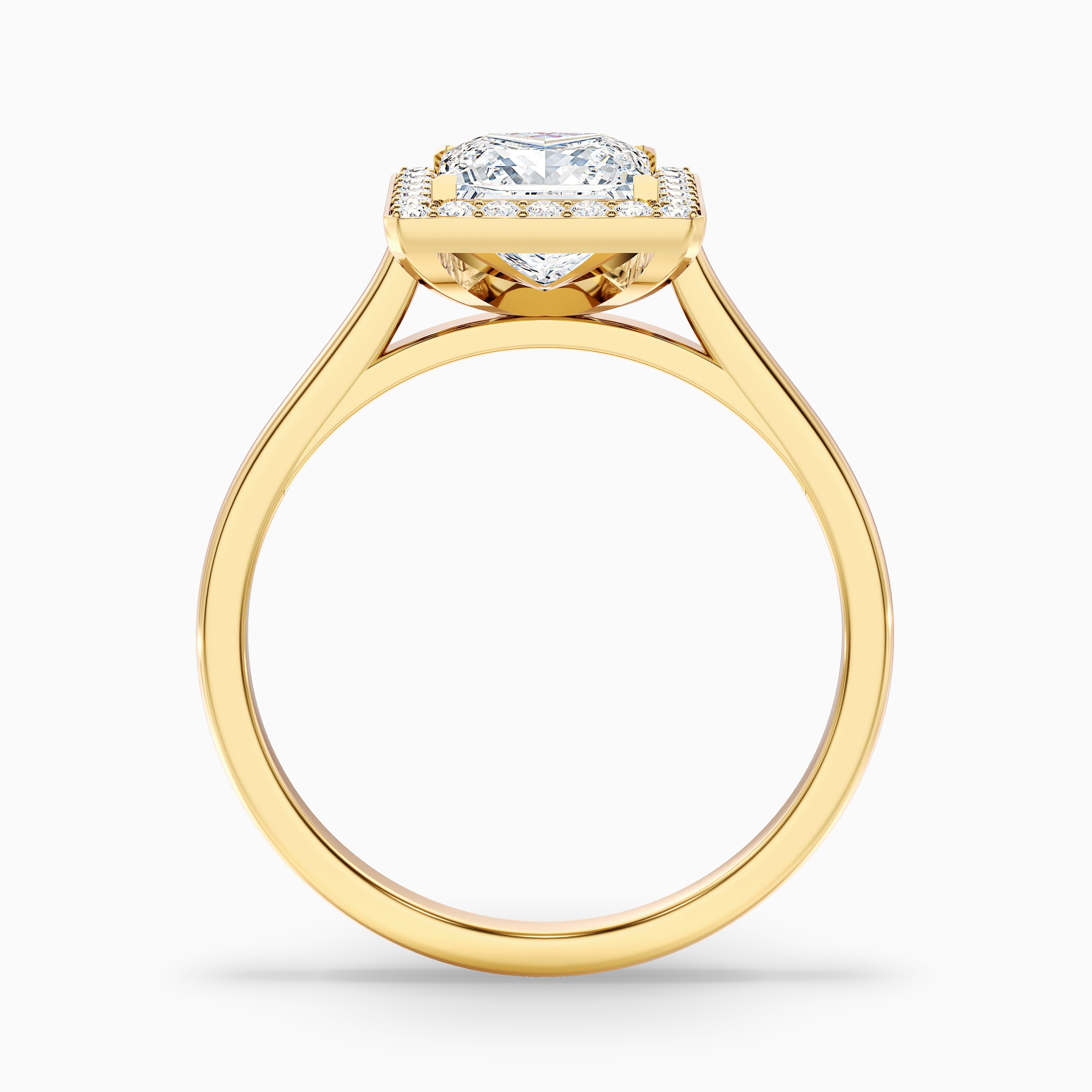 Fiona 5 Carat Princess Cut Halo Pave Moissanite Diamond Ring in 14k Yellow Gold