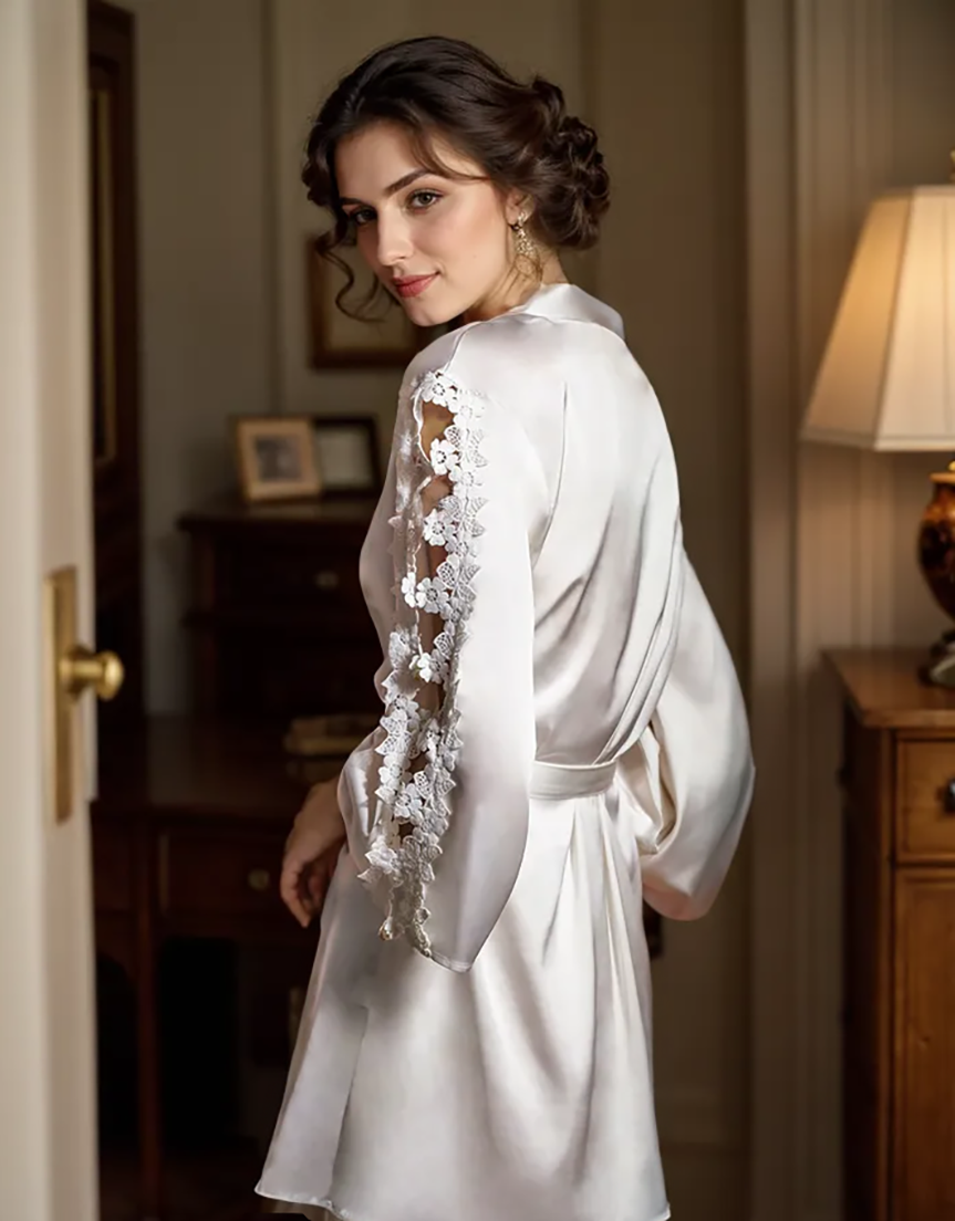 Luxe Lace Elegance Satin Robe Set - Premium 2-Piece Loungewear SelenaHuanStudio