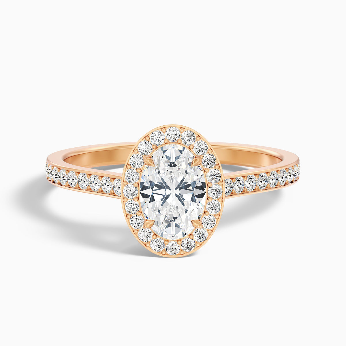 Emily 2.5 Carat Oval Halo Pave Moissanite Diamond Ring in 10k Yellow Gold