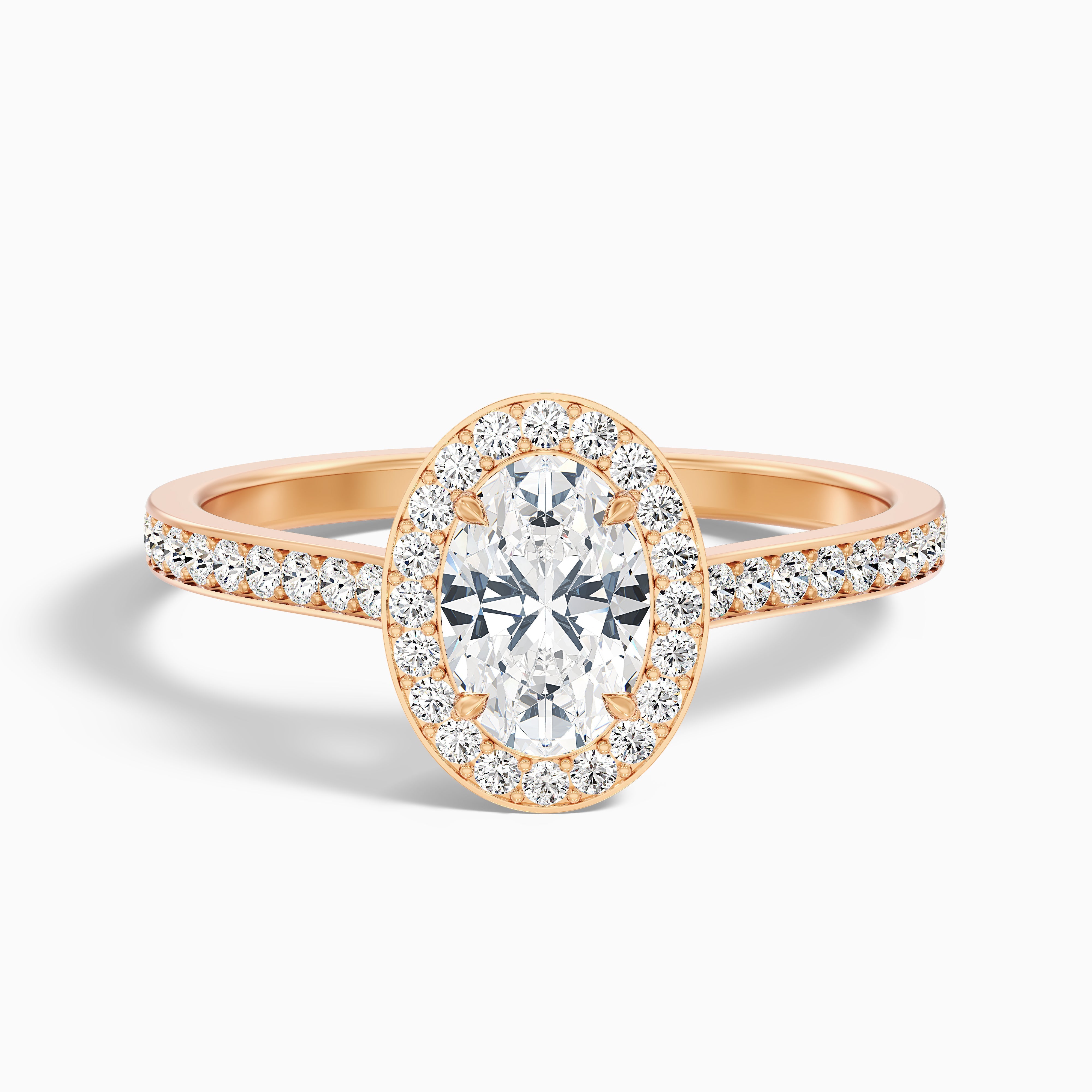 Emily 5 Carat Oval Halo Pave Moissanite Diamond Ring in 14k Rose Gold
