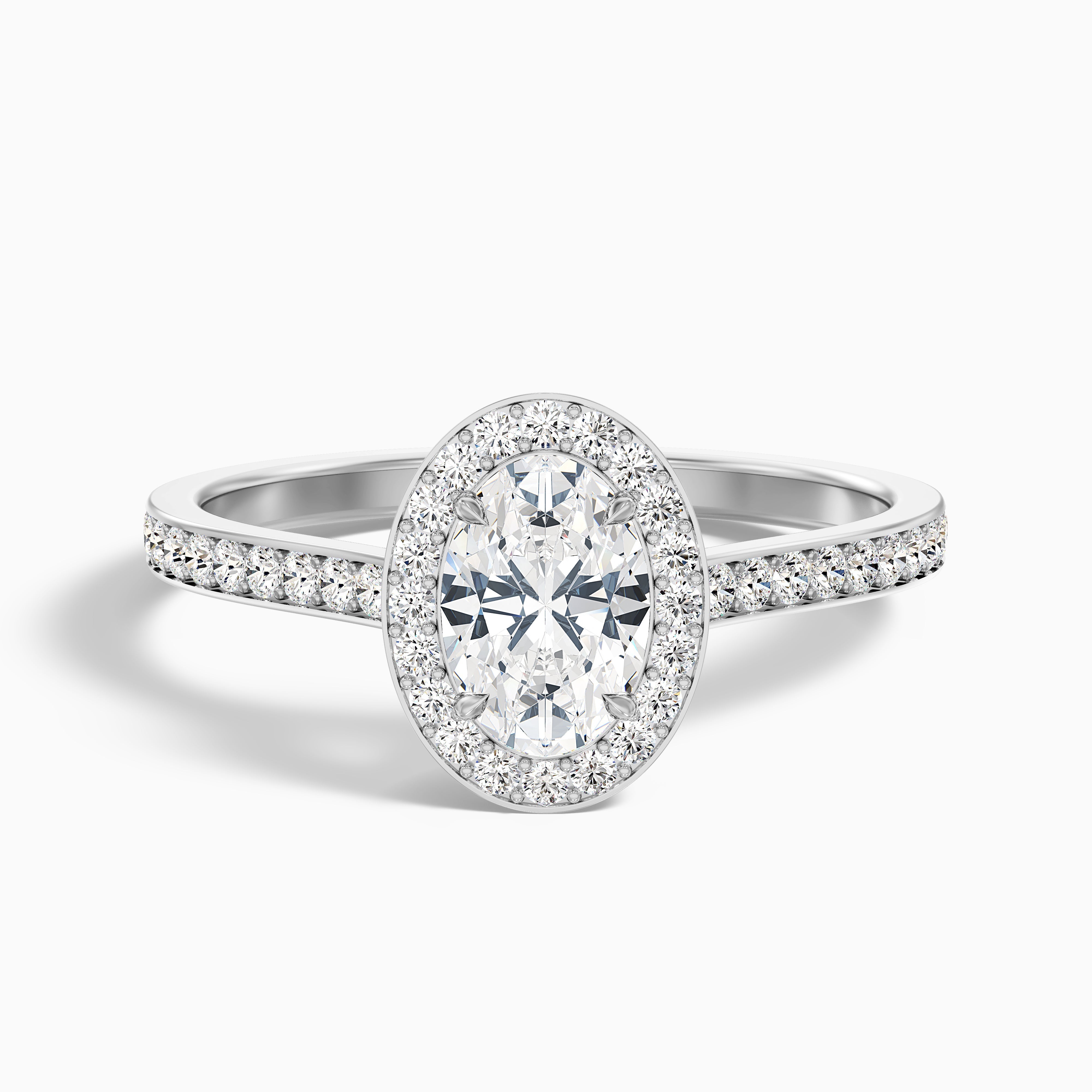 Emily 3 Carat Oval Halo Pave Moissanite Diamond Ring in Platinum