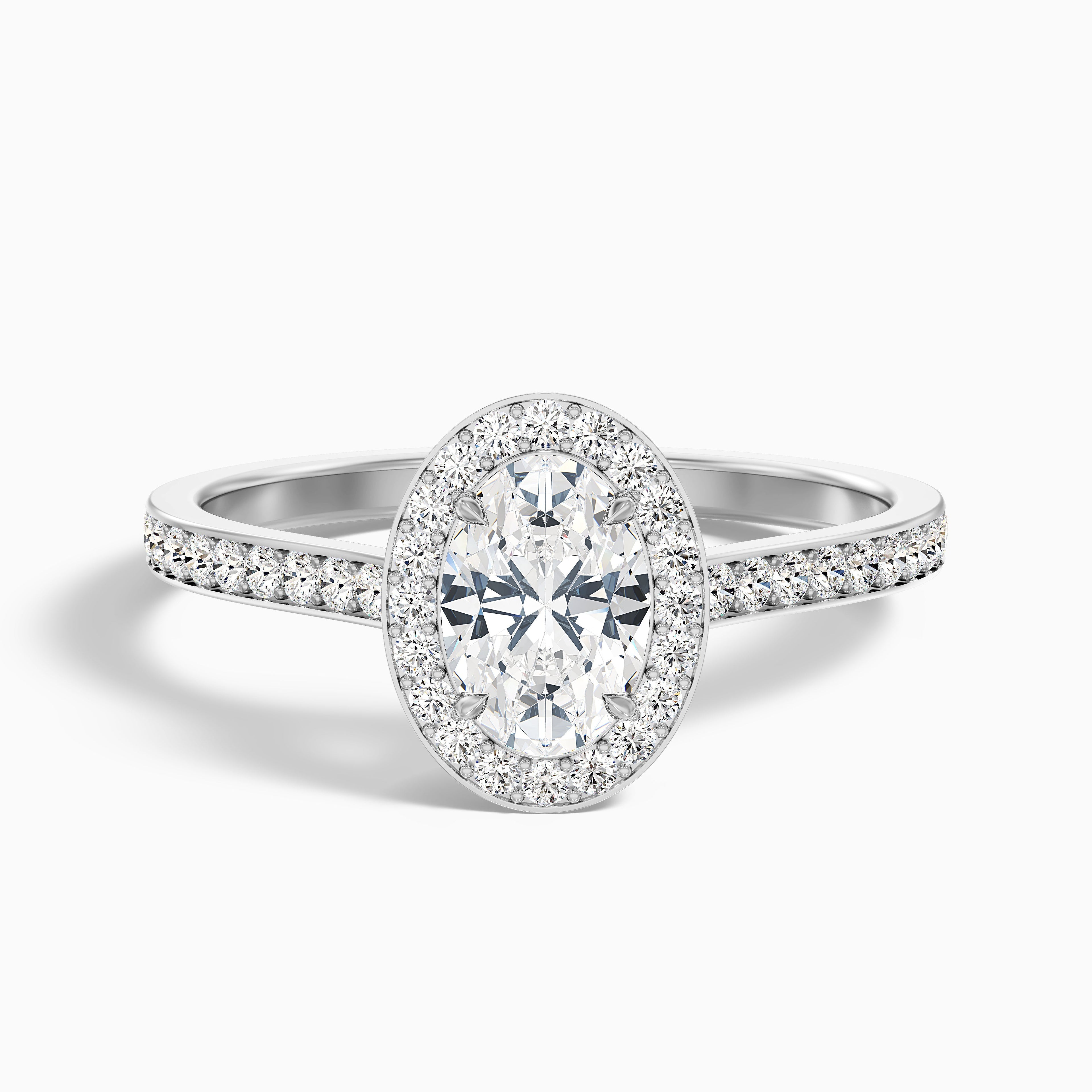 Emily 4 Carat Oval Halo Pave Moissanite Diamond Ring in 10k White Gold