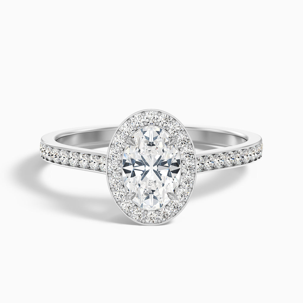 Emily 5.5 Carat Oval Halo Pave Moissanite Diamond Ring in 18k Rose Gold