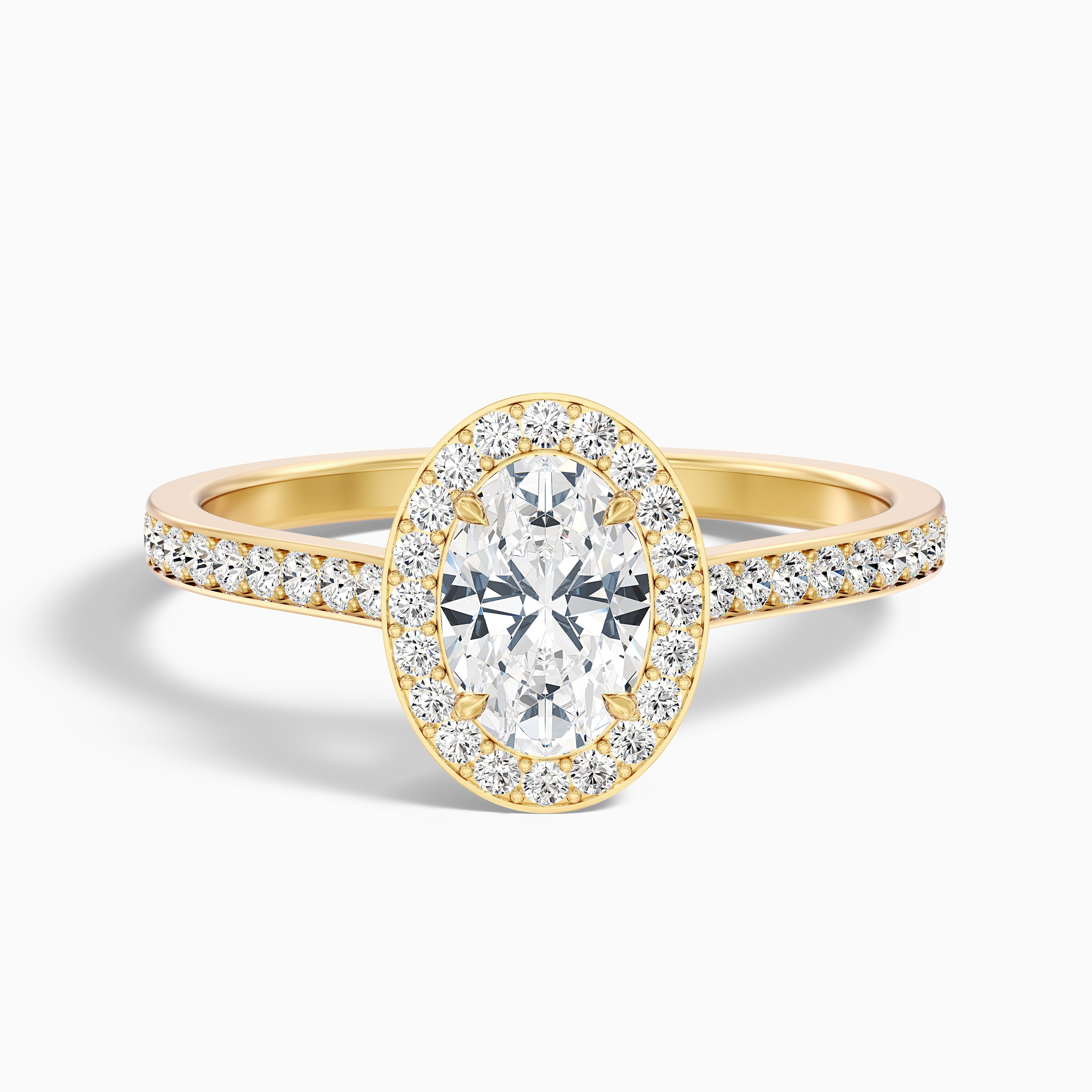 Emily 1 Carat Oval Halo Pave Moissanite Diamond Ring in 10k White Gold