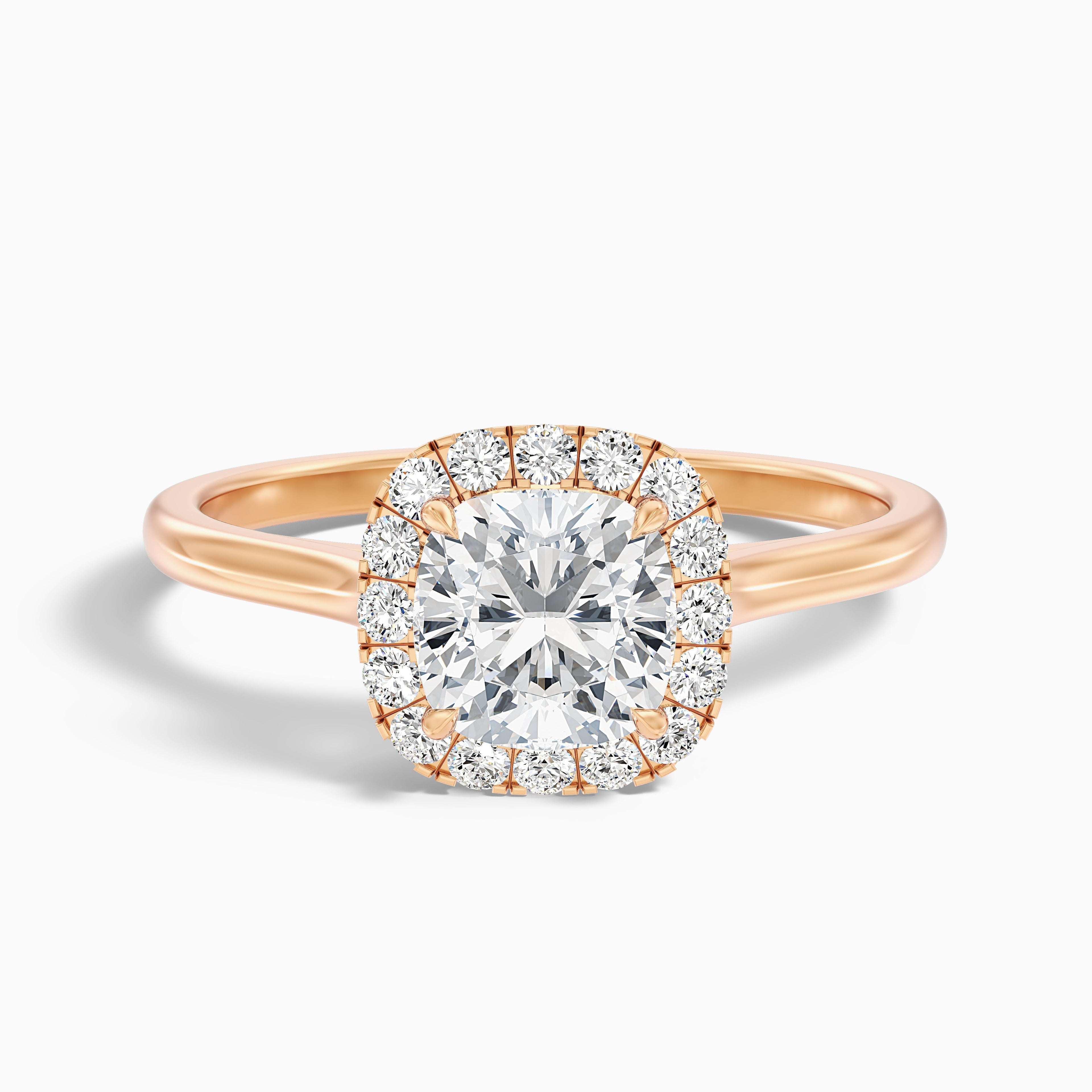 Dina 3 Carat Cushion Cut Halo Moissanite Diamond Ring in 18k White Gold