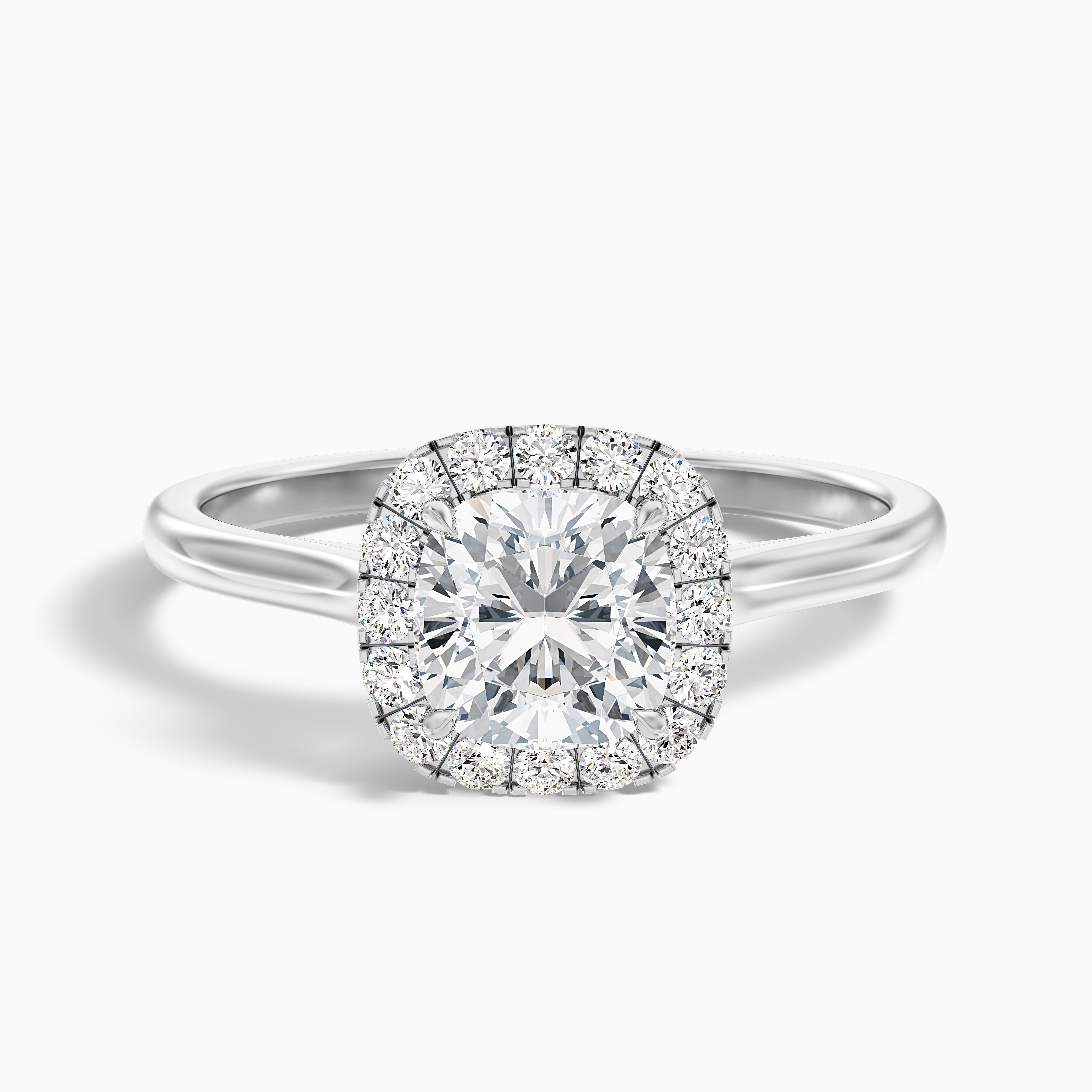 Dina 3 Carat Cushion Cut Halo Moissanite Diamond Ring in Platinum