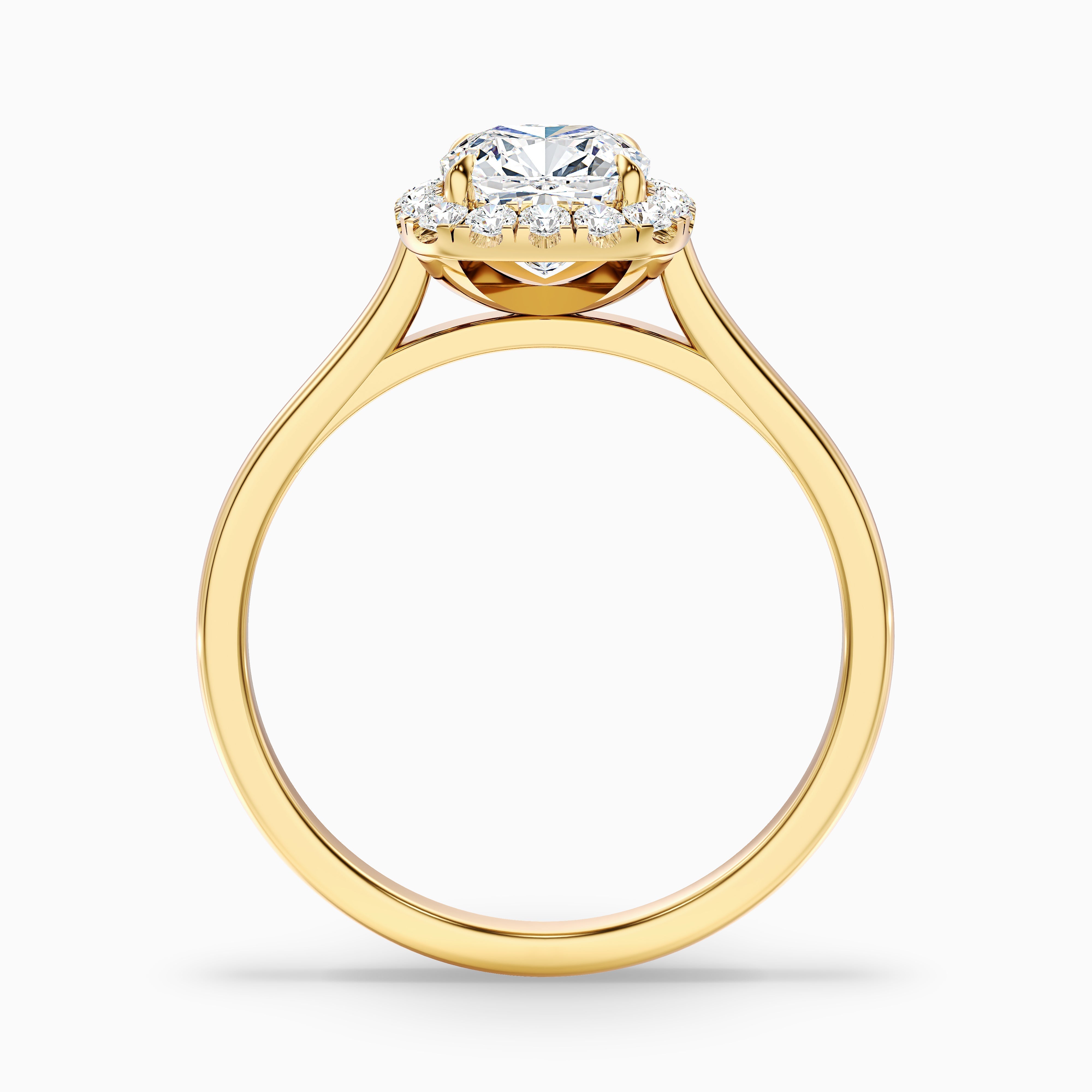 Dina 1.5 Carat Cushion Cut Halo Moissanite Diamond Ring in 14k Yellow Gold