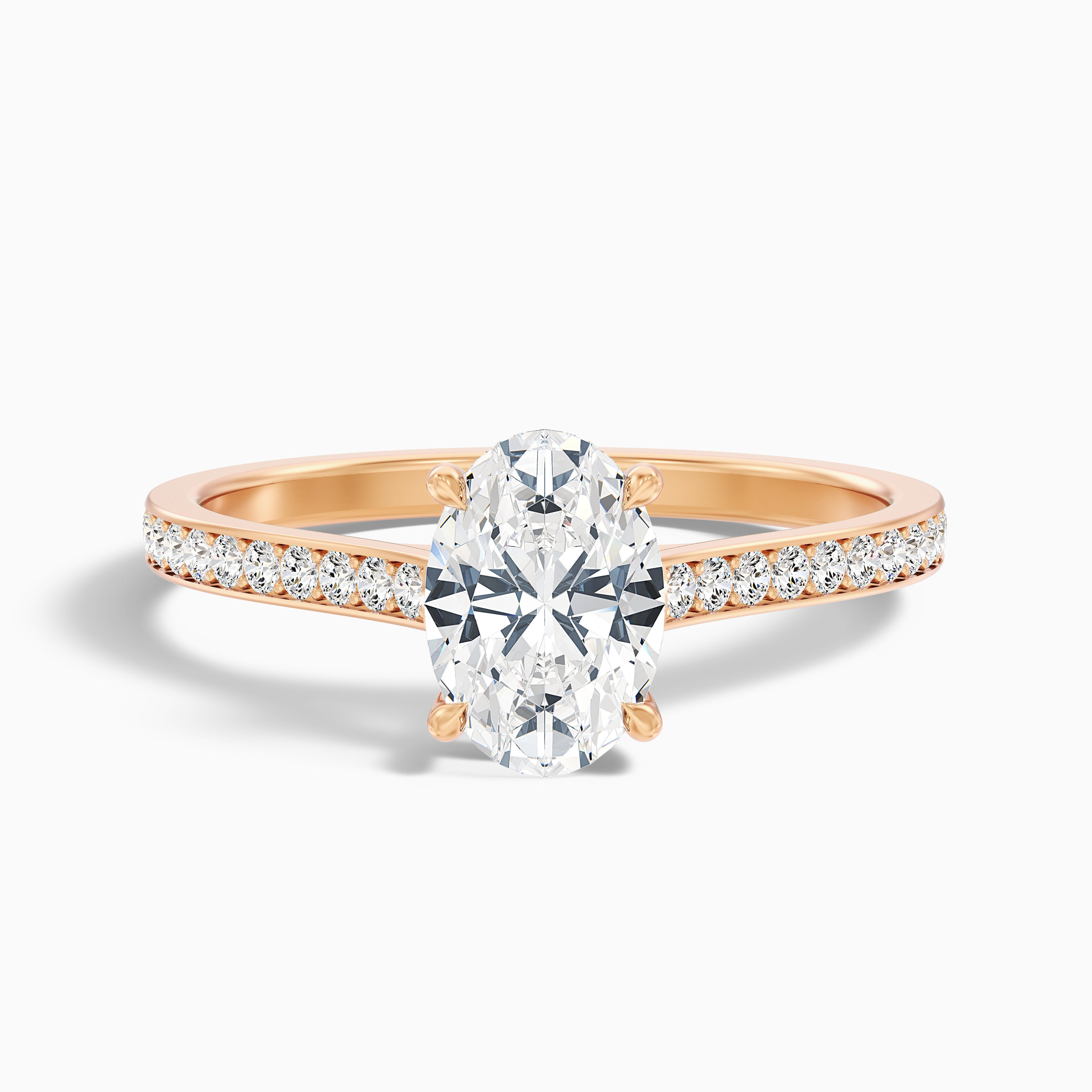 Dallas 1.5 Carat Oval Cut Side Stone Pave Moissanite Diamond Ring in 18k White Gold