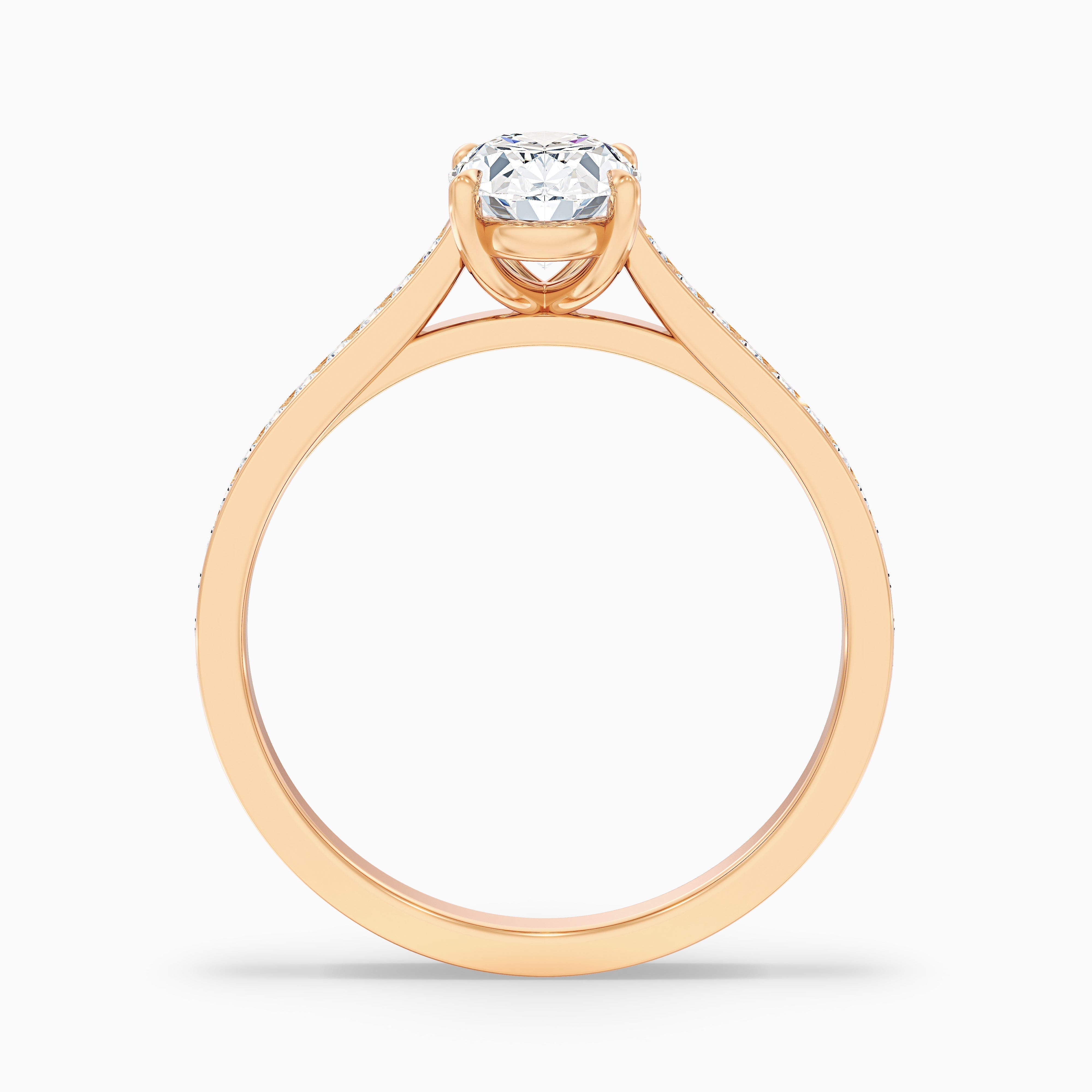 Dallas 3 Carat Oval Cut Side Stone Pave Moissanite Diamond Ring in 10k Rose Gold
