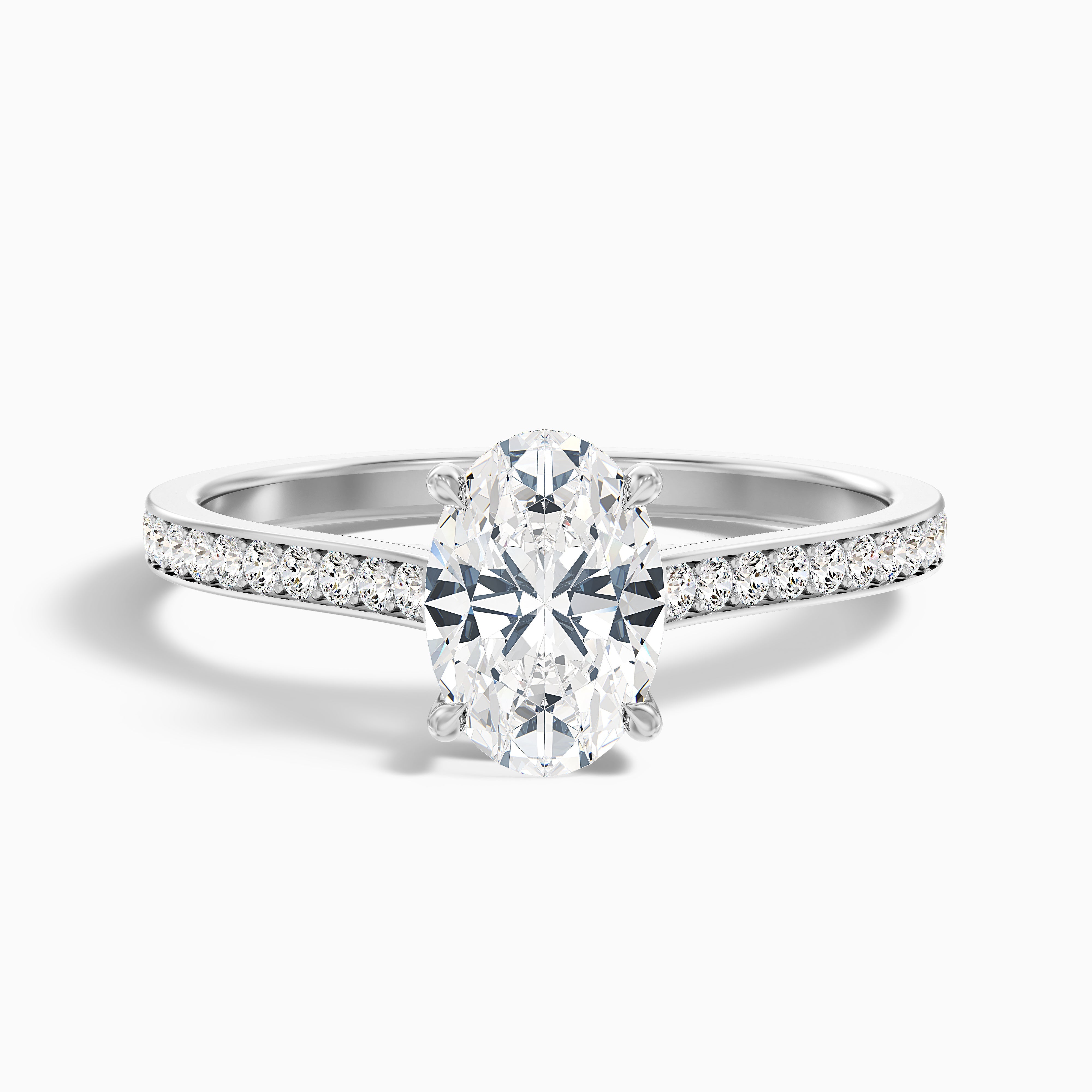 Dallas 5 Carat Oval Cut Side Stone Pave Moissanite Diamond Ring in 14k White Gold