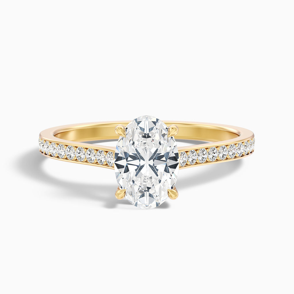 Dallas 1.5 Carat Oval Cut Side Stone Pave Moissanite Diamond Ring in 14k Rose Gold