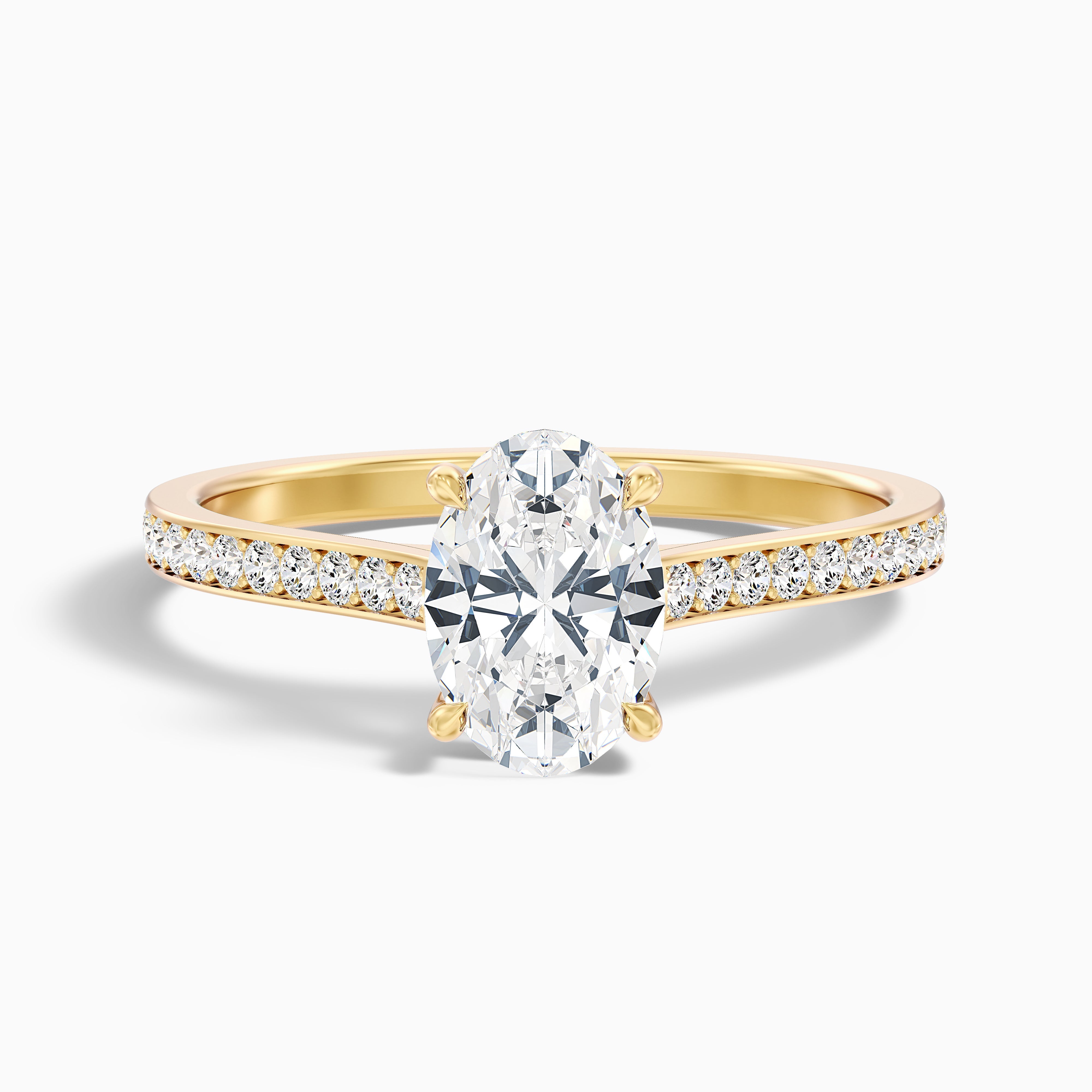 Dallas 5 Carat Oval Cut Side Stone Pave Moissanite Diamond Ring in 14k Yellow Gold