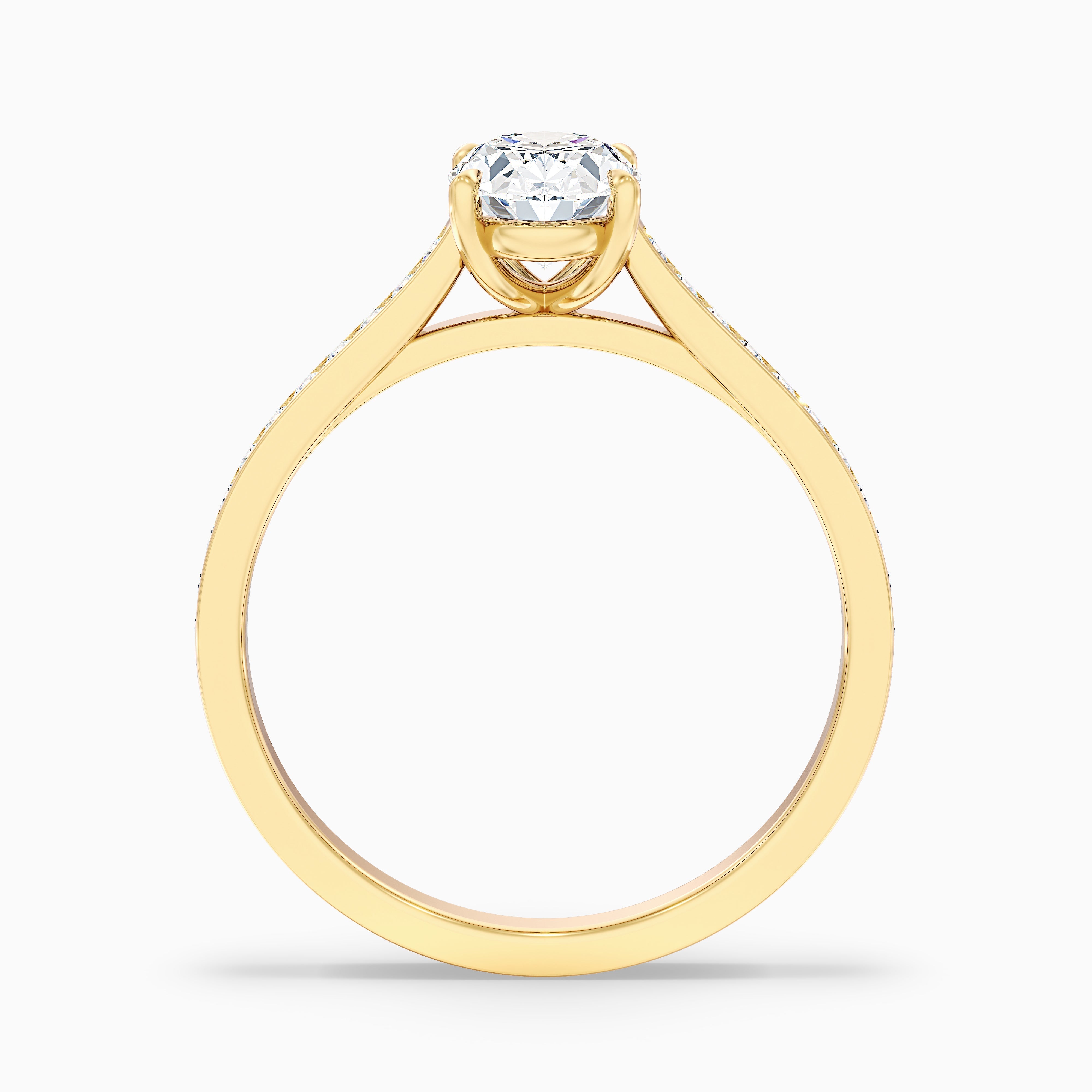Dallas 4.5 Carat Oval Cut Side Stone Pave Moissanite Diamond Ring in 18k Yellow Gold