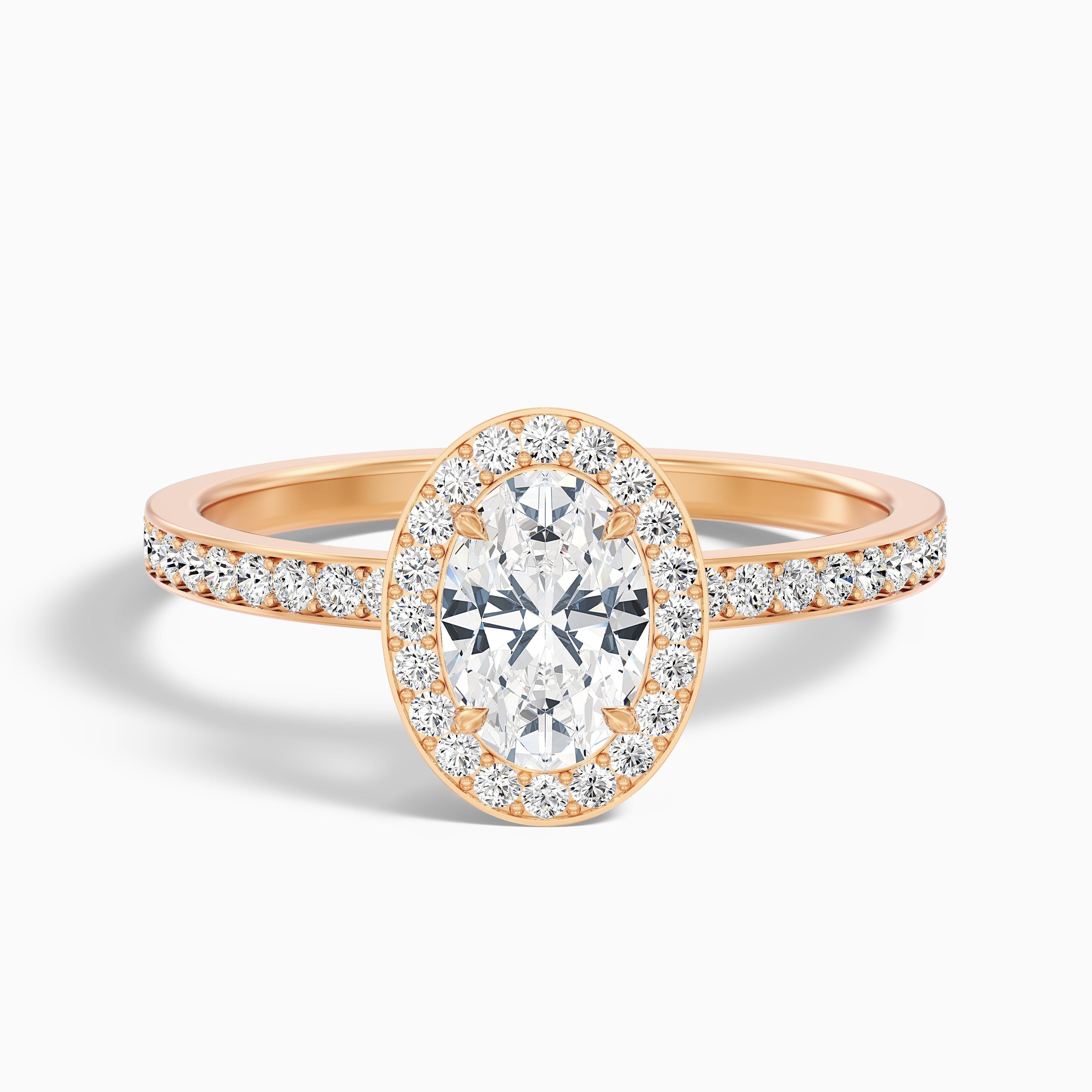Claudia 5 Carat Oval Halo Pave Moissanite Diamond Ring in 14k Rose Gold
