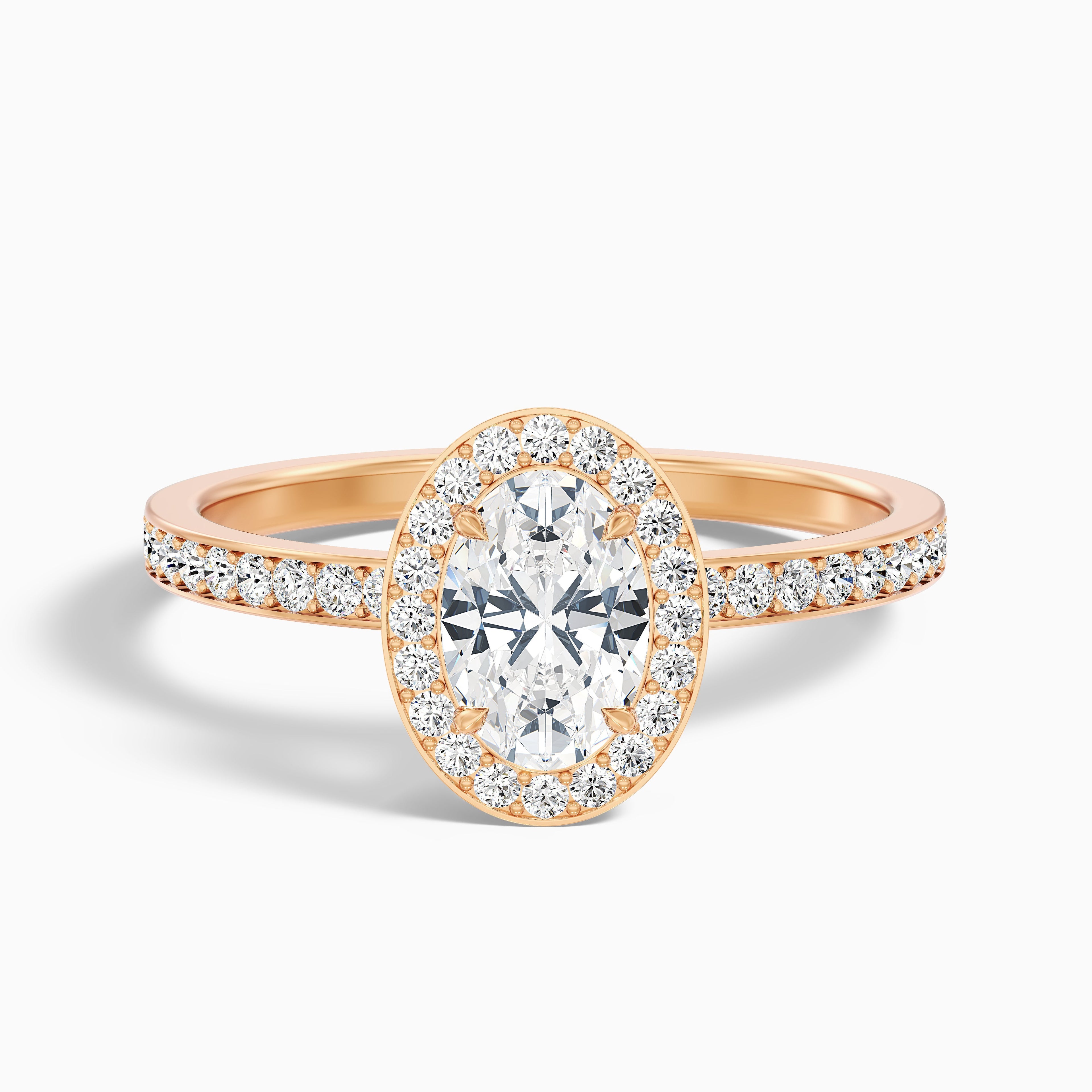 Claudia 5 Carat Oval Halo Pave Moissanite Diamond Ring in 14k Yellow Gold